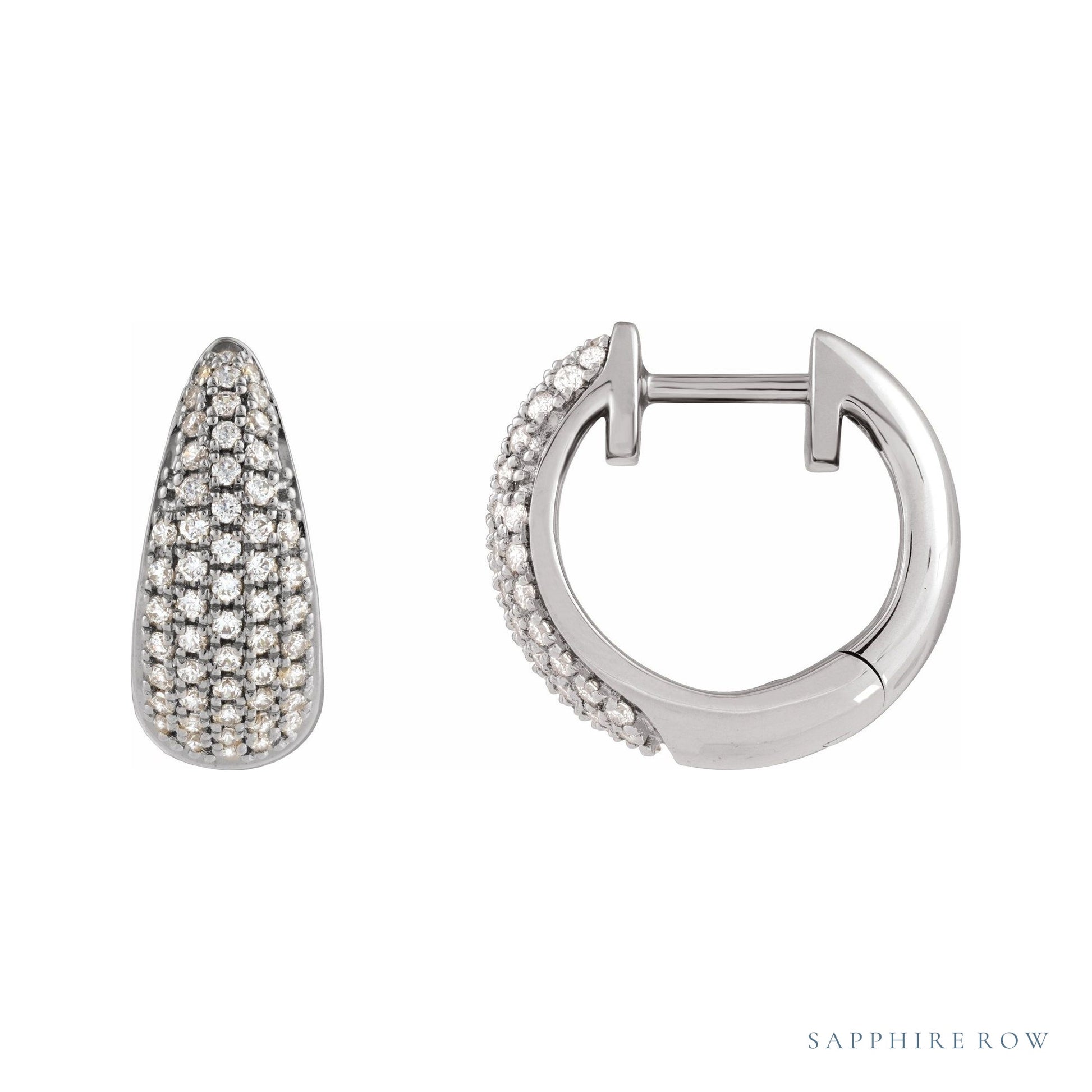 Sapphire Row Natural Diamond French Pavé Dome Huggie Earrings - 14K White Gold, 1/2 CTW
