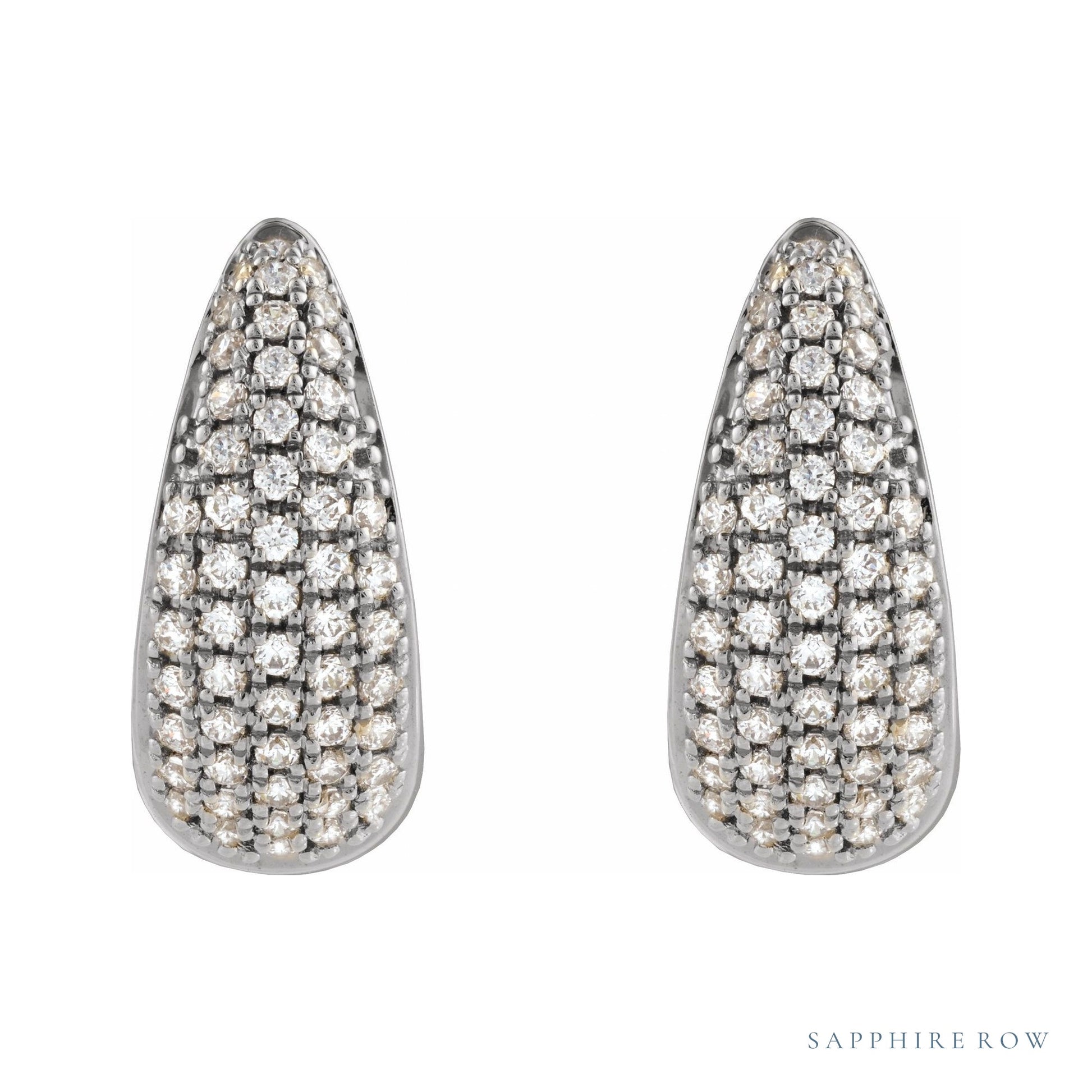 Sapphire Row Natural Diamond French Pavé Dome Huggie Earrings - 14K White Gold, 1/2 CTW (view 2)