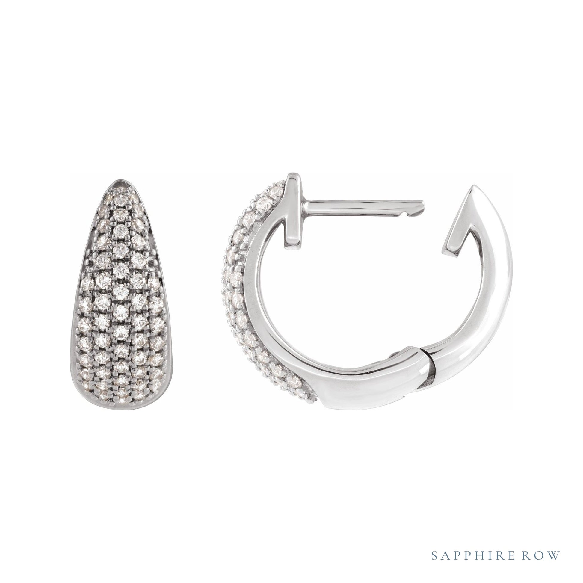 Sapphire Row Natural Diamond French Pavé Dome Huggie Earrings - 14K White Gold, 1/2 CTW (view 3)