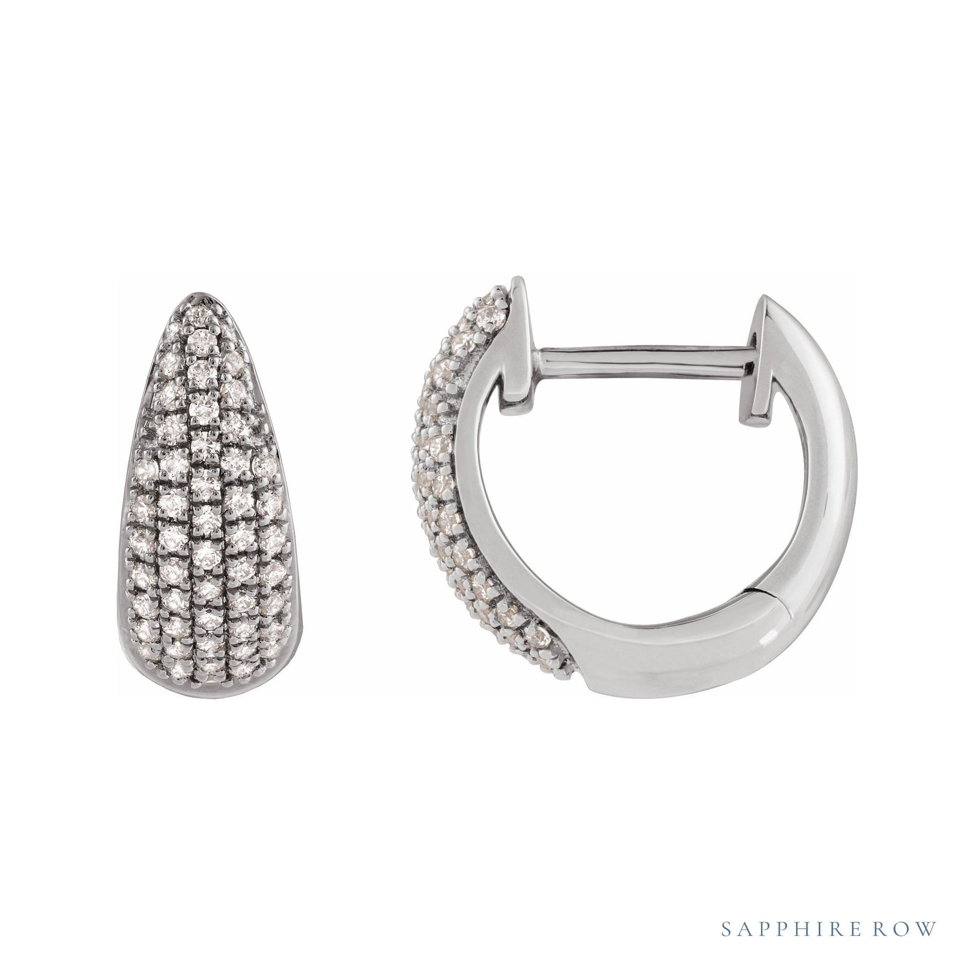 Sapphire Row Natural Diamond French Pavé Dome Huggie Earrings - 14K White Gold, 1/3 CTW