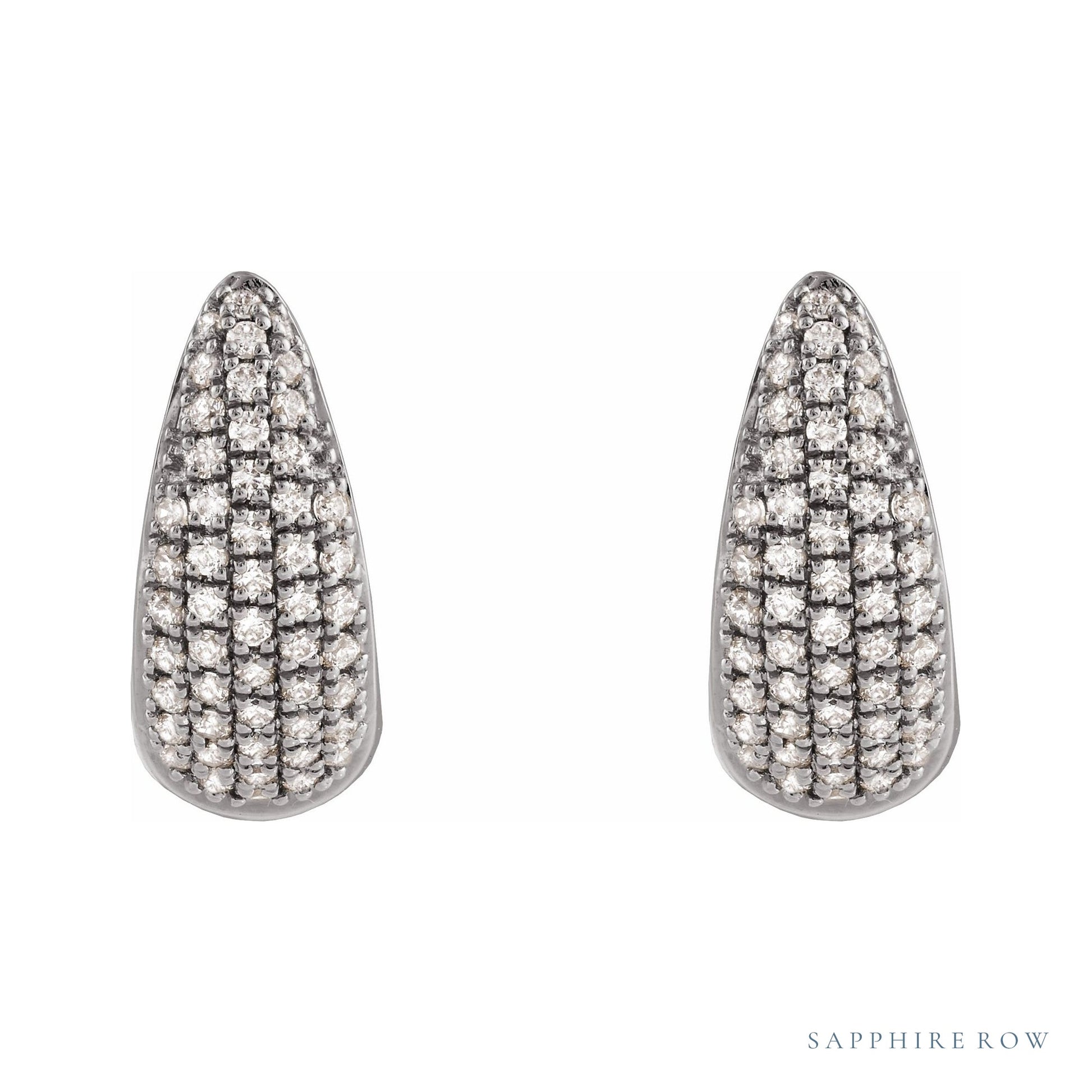 Sapphire Row Natural Diamond French Pavé Dome Huggie Earrings - 14K White Gold, 1/3 CTW (view 2)