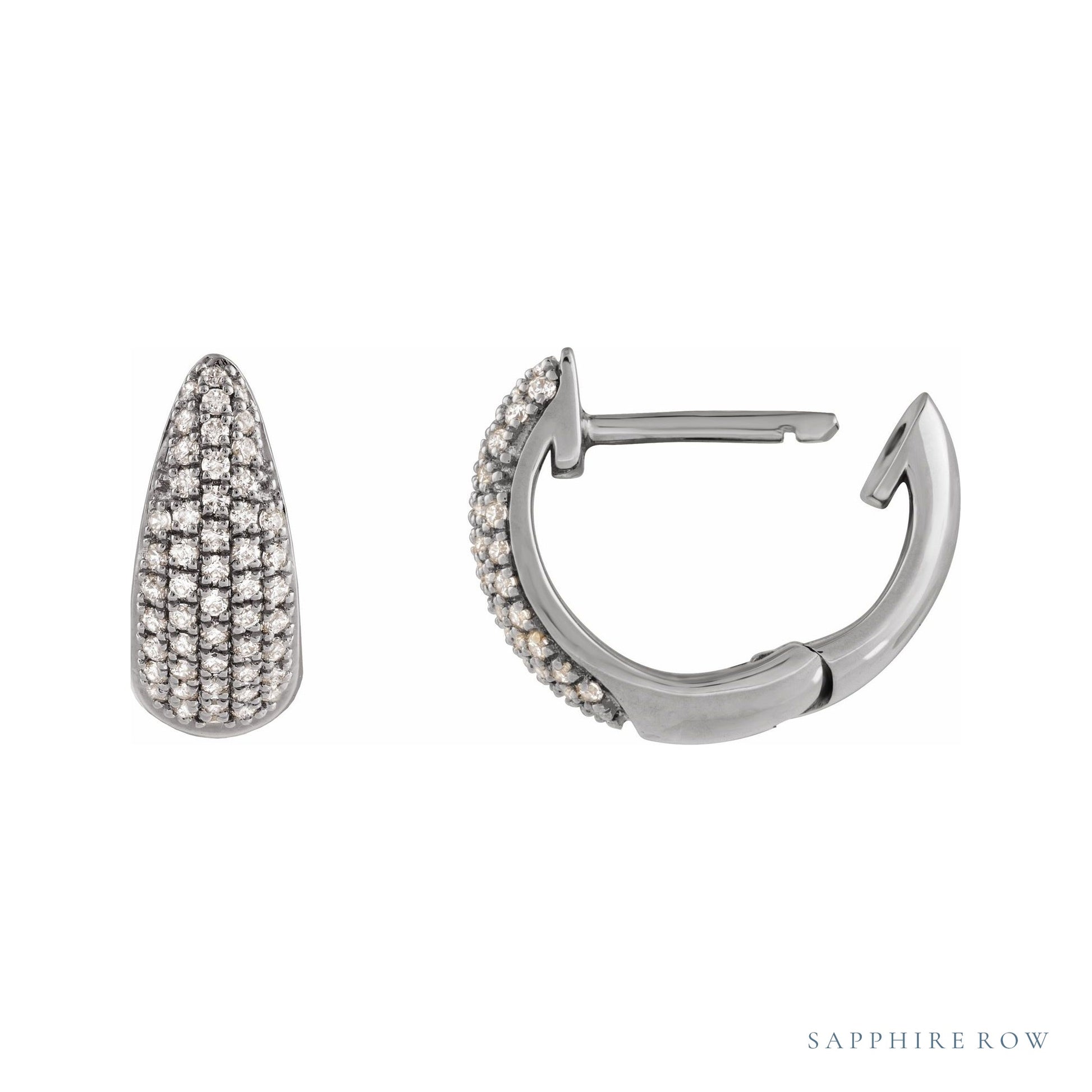 Sapphire Row Natural Diamond French Pavé Dome Huggie Earrings - 14K White Gold, 1/3 CTW (view 3)