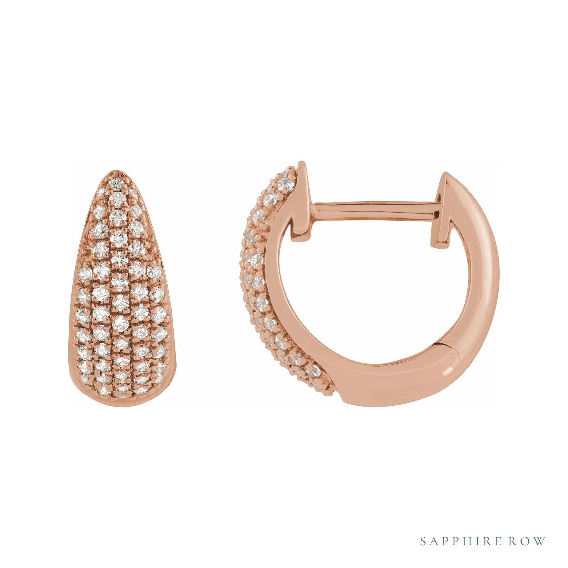 Sapphire Row Natural Diamond French Pavé Dome Huggie Earrings - 14K Rose Gold, 1/3 CTW
