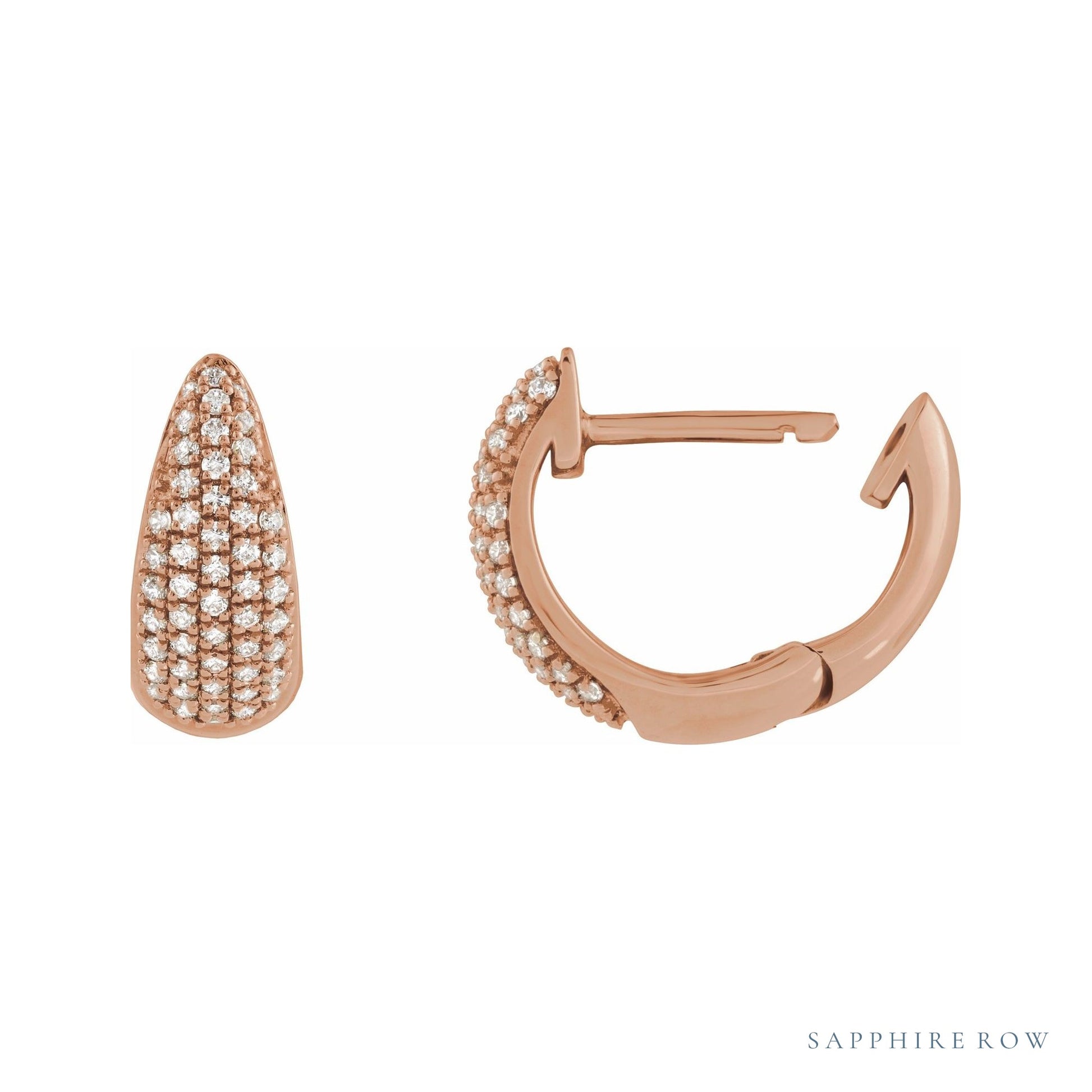 Sapphire Row Natural Diamond French Pavé Dome Huggie Earrings - 14K Rose Gold, 1/3 CTW (view 3)