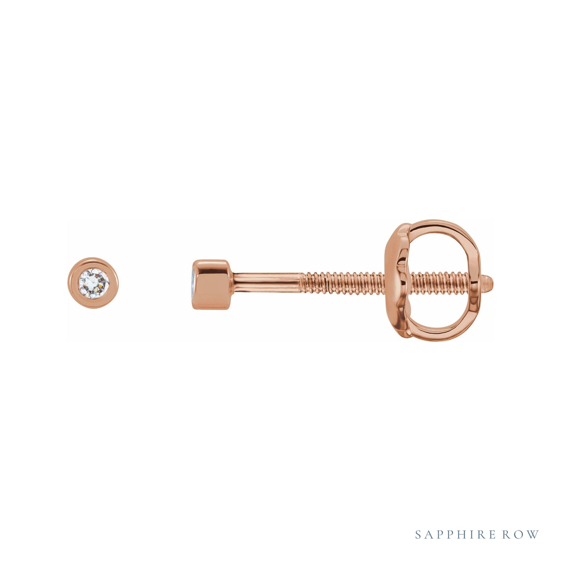 Sapphire Row Natural Diamond Micro Bezel Studs - 14K Rose Gold