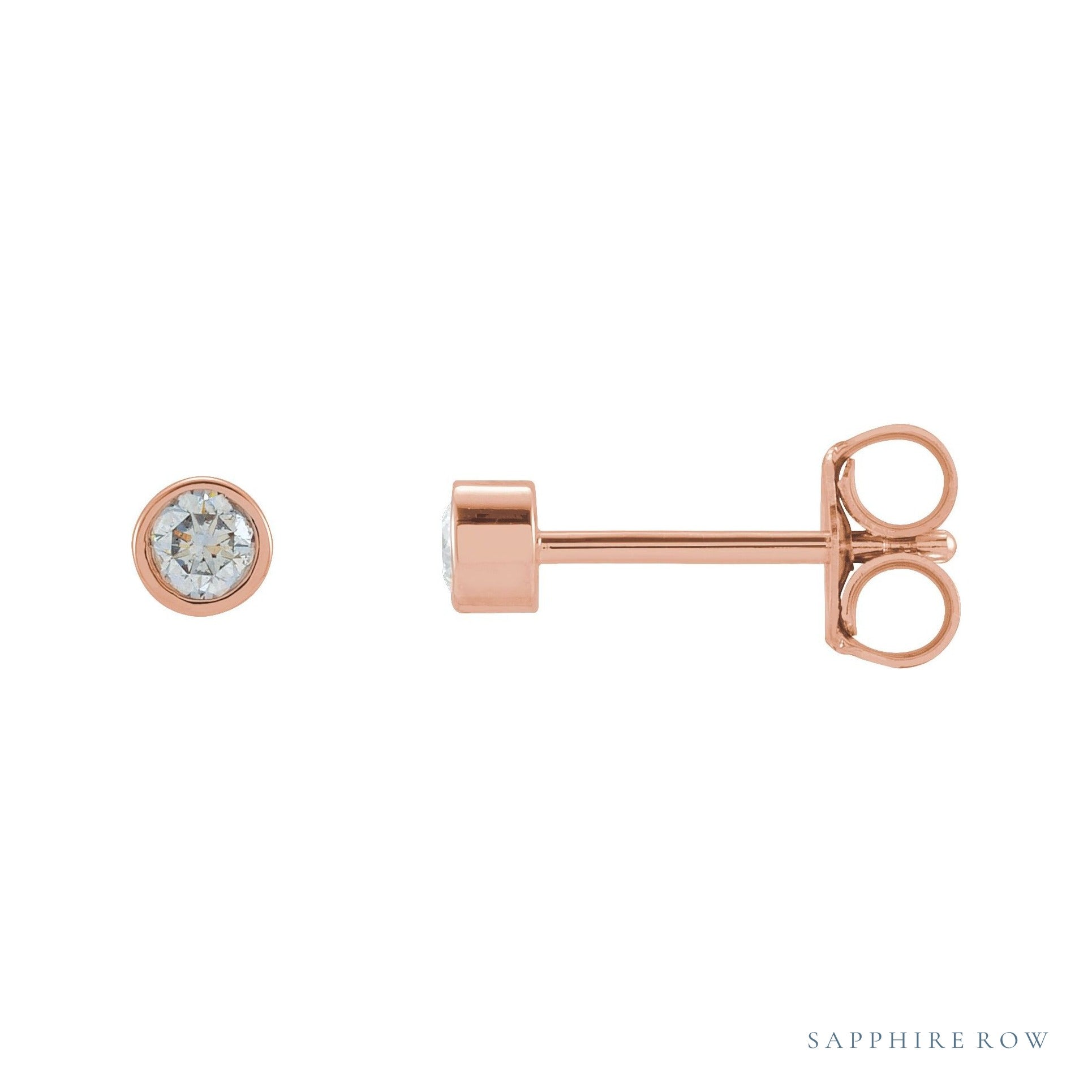 Sapphire Row Natural Diamond Micro Bezel Studs - 14K Rose Gold