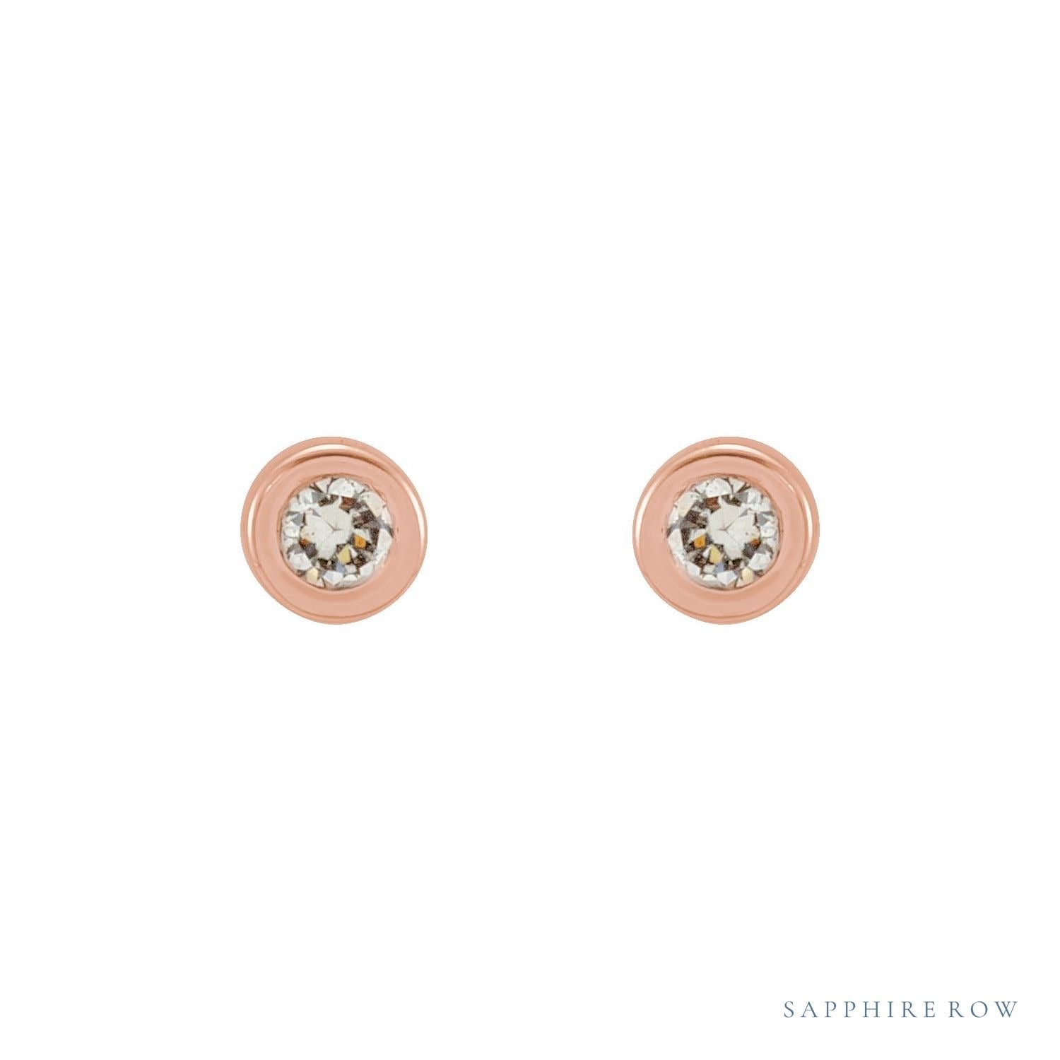 Sapphire Row Natural Diamond Micro Bezel Studs - 14K Rose Gold (view 2)