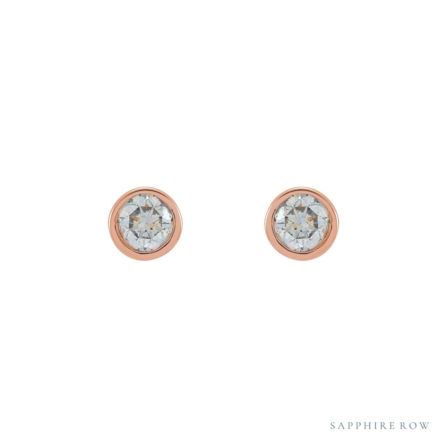 Sapphire Row Natural Diamond Micro Bezel Studs - 14K Rose Gold (view 2)