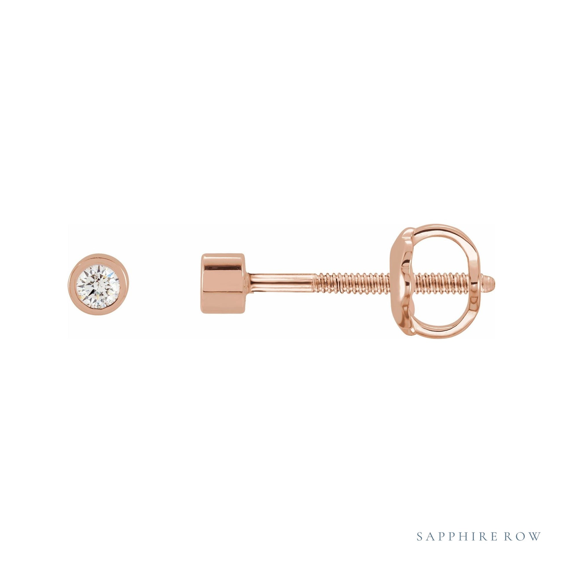 Sapphire Row Natural Diamond Micro Bezel Studs - 14K Rose Gold, 1.75 mm