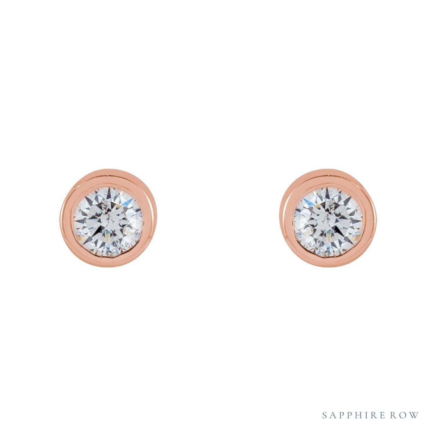 Sapphire Row Natural Diamond Micro Bezel Studs - 14K Rose Gold, 1.75 mm (view 2)
