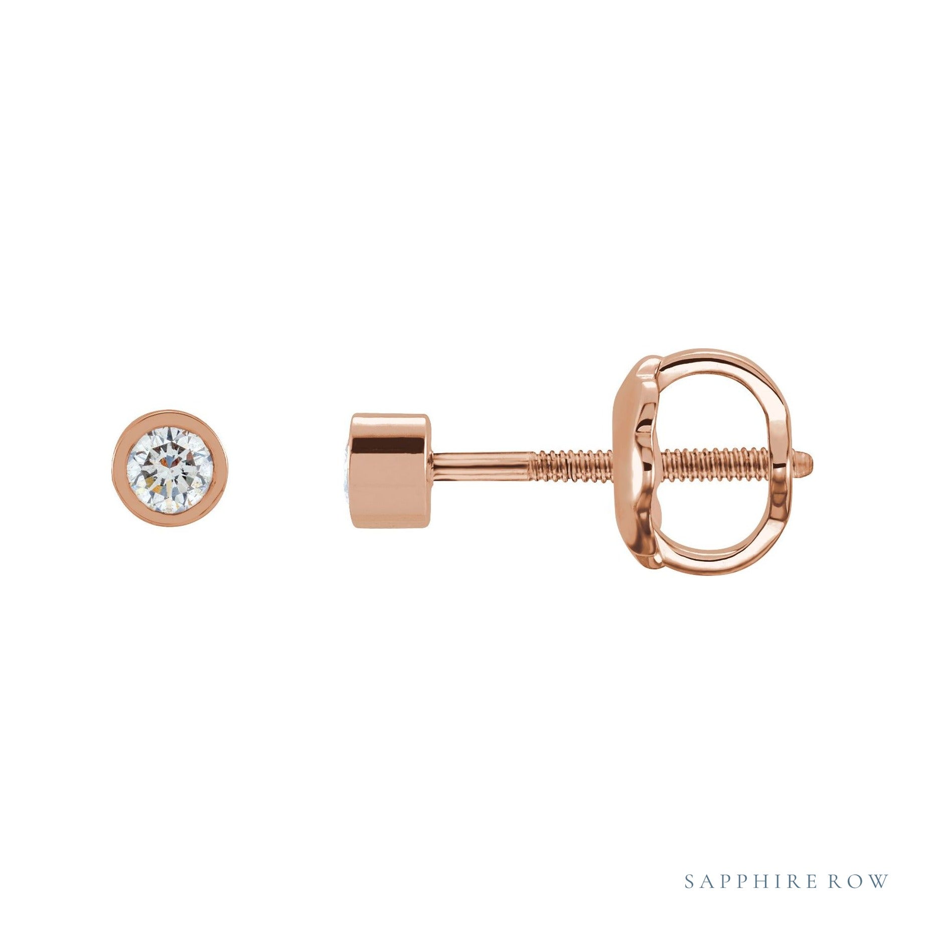 Sapphire Row Natural Diamond Micro Bezel Studs - 14K Rose Gold, 2.25 mm