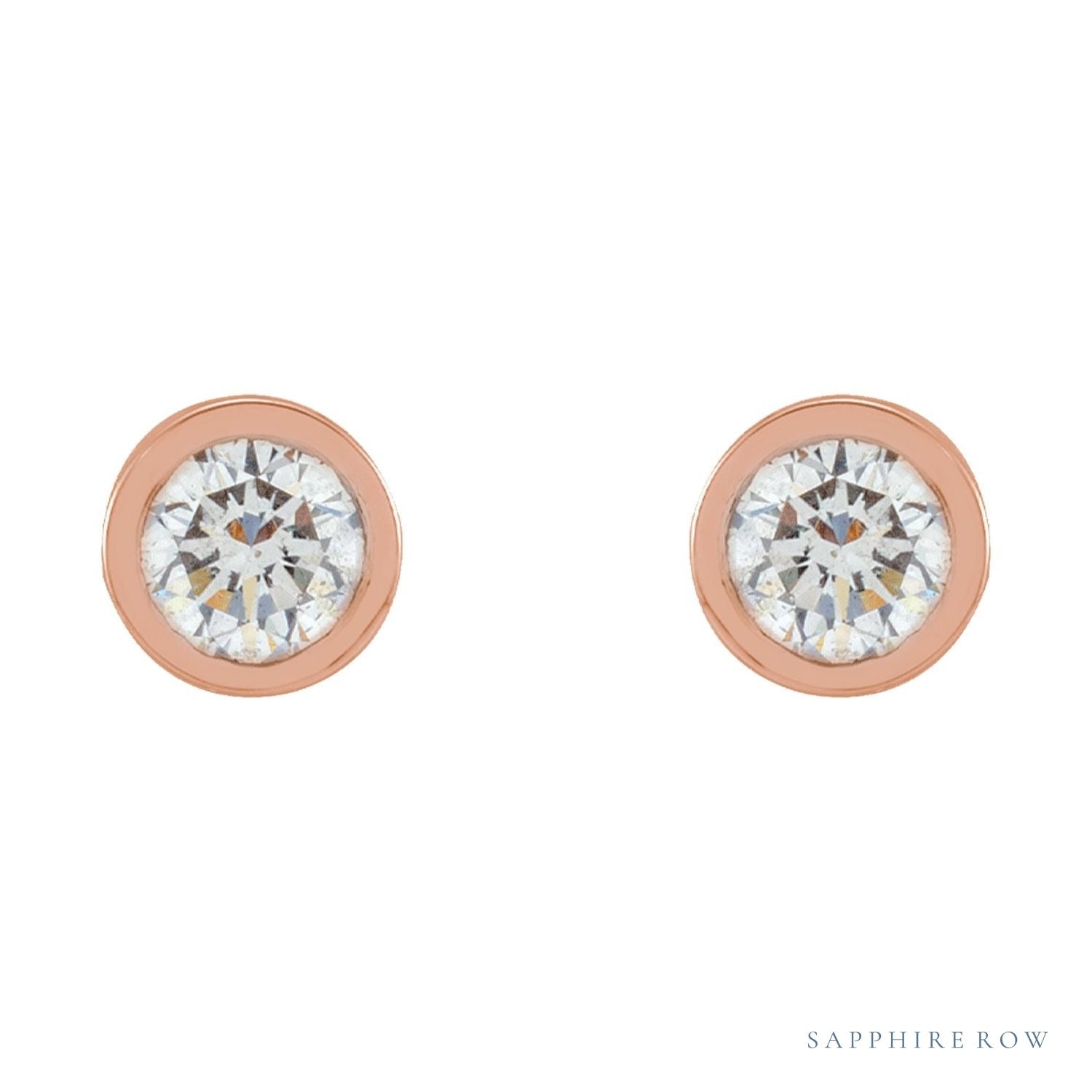Sapphire Row Natural Diamond Micro Bezel Studs - 14K Rose Gold, 2.25 mm (view 2)