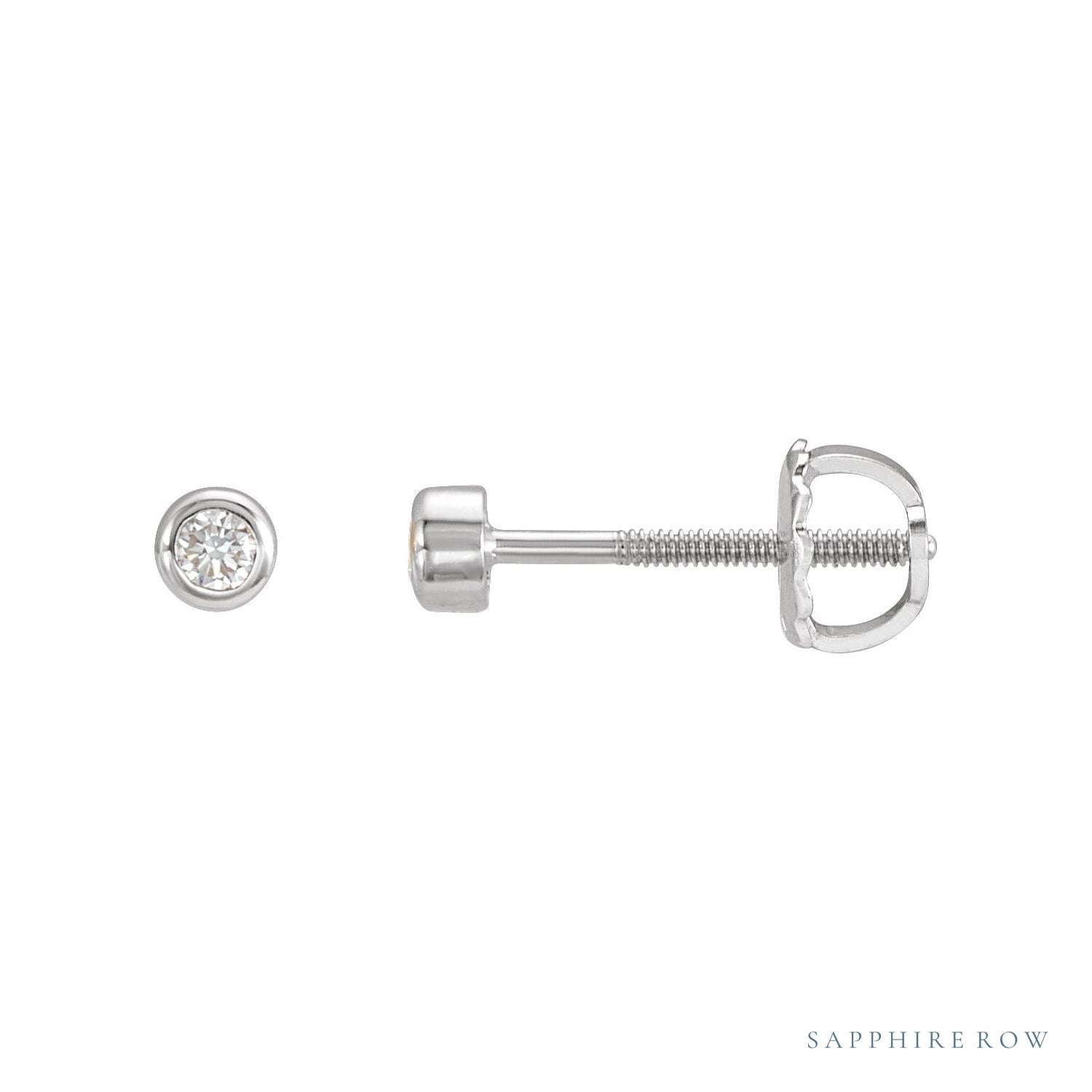 Sapphire Row Natural Diamond Micro Bezel Studs - 14K White Gold