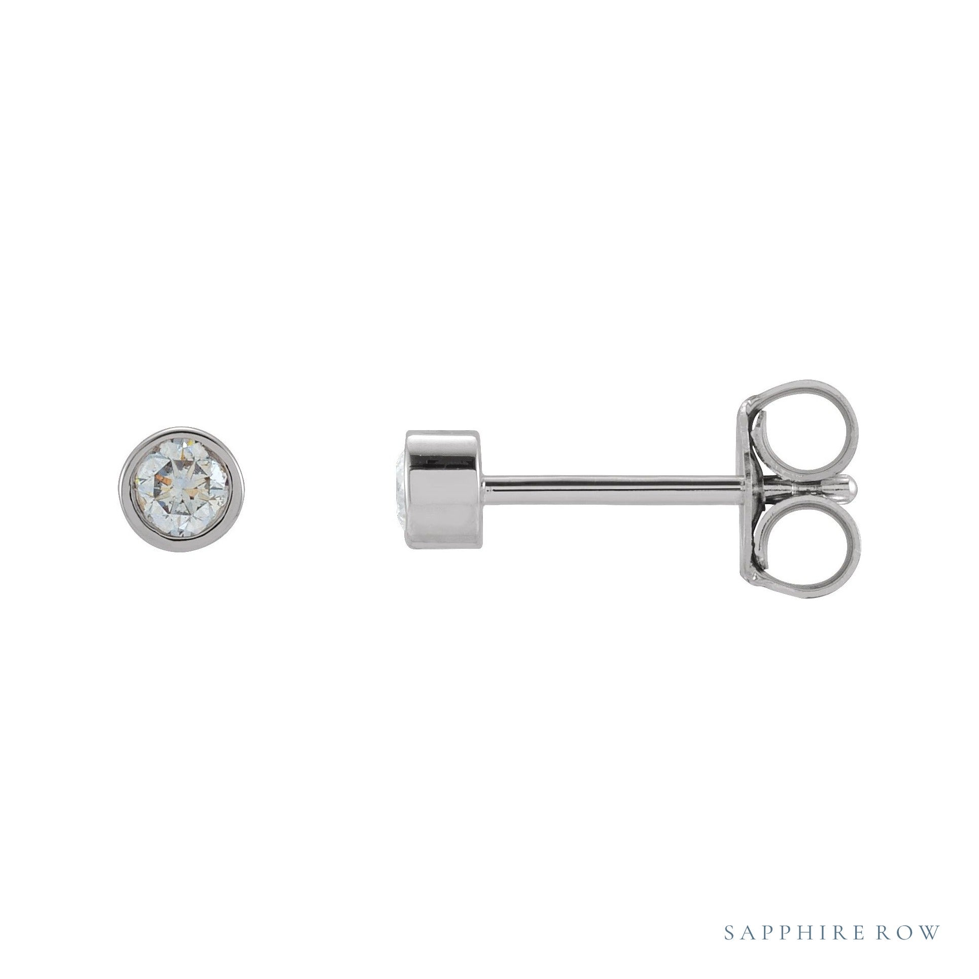 Sapphire Row Natural Diamond Micro Bezel Studs - 14K White Gold