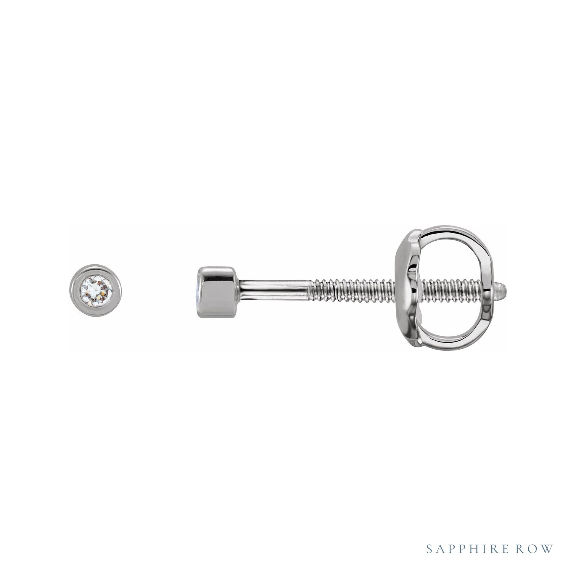 Sapphire Row Natural Diamond Micro Bezel Studs - 14K White Gold, 1.25 mm