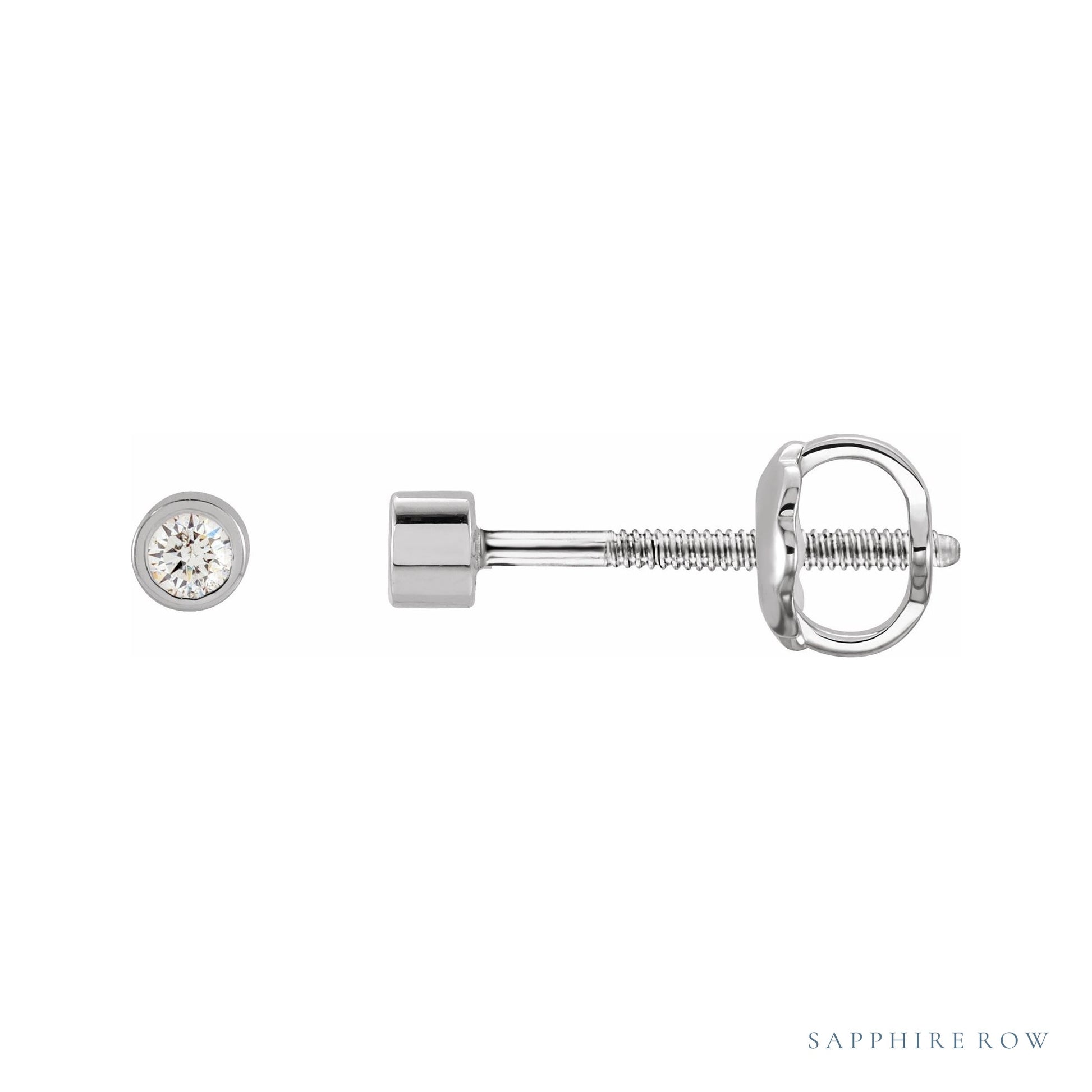 Sapphire Row Natural Diamond Micro Bezel Studs - 14K White Gold, 1.75 mm