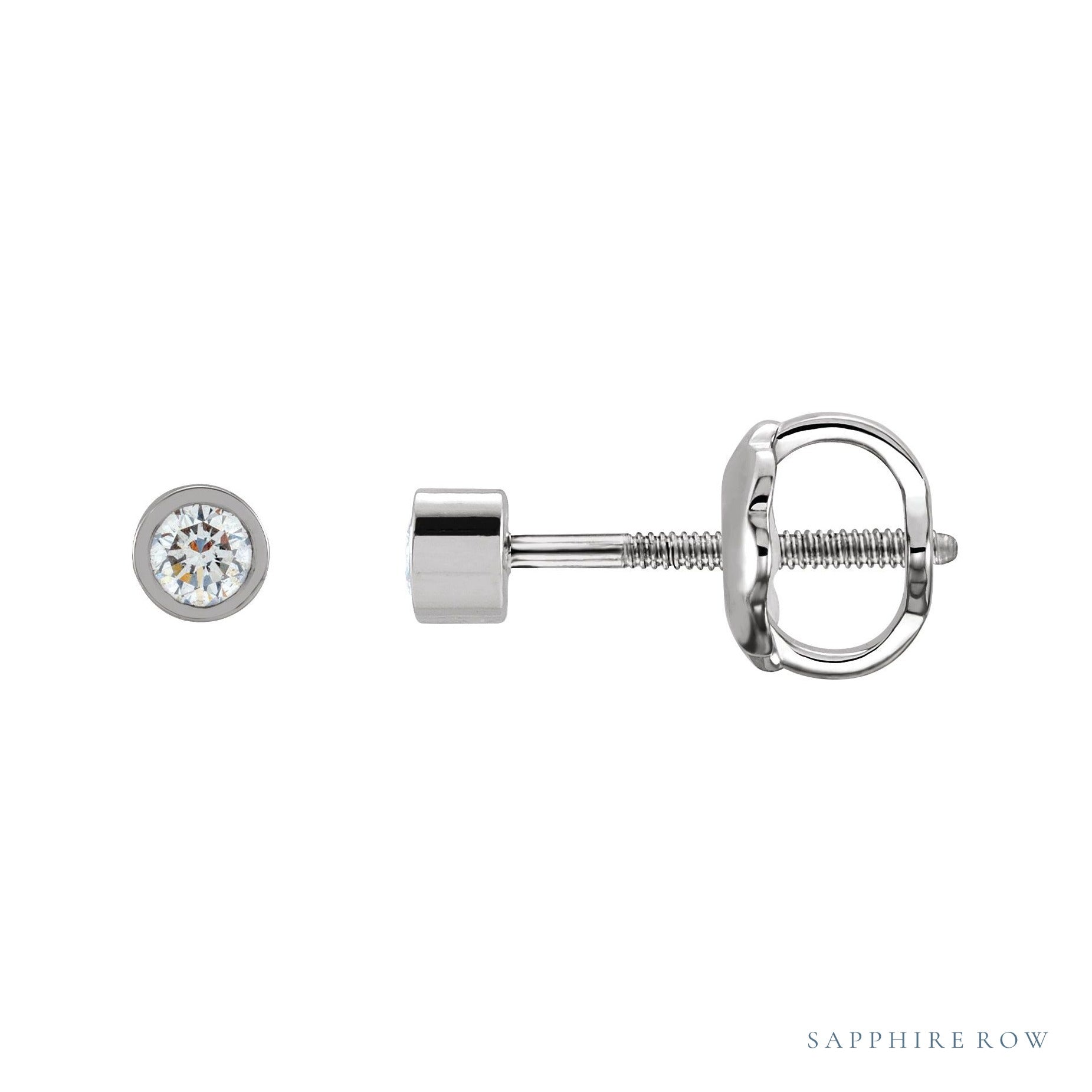 Sapphire Row Natural Diamond Micro Bezel Studs - 14K White Gold, 2.25 mm