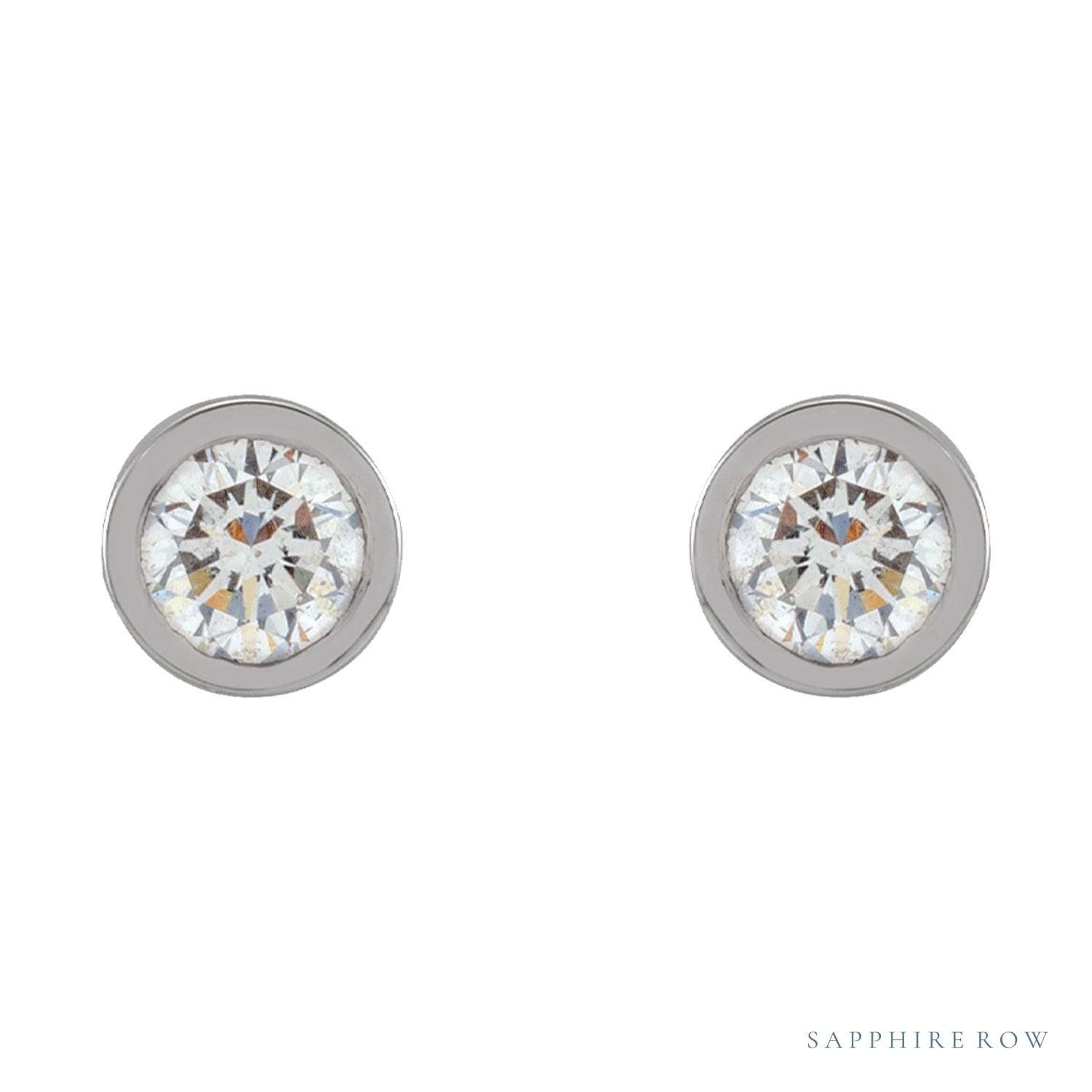 Sapphire Row Natural Diamond Micro Bezel Studs - 14K White Gold, 2.25 mm (view 2)