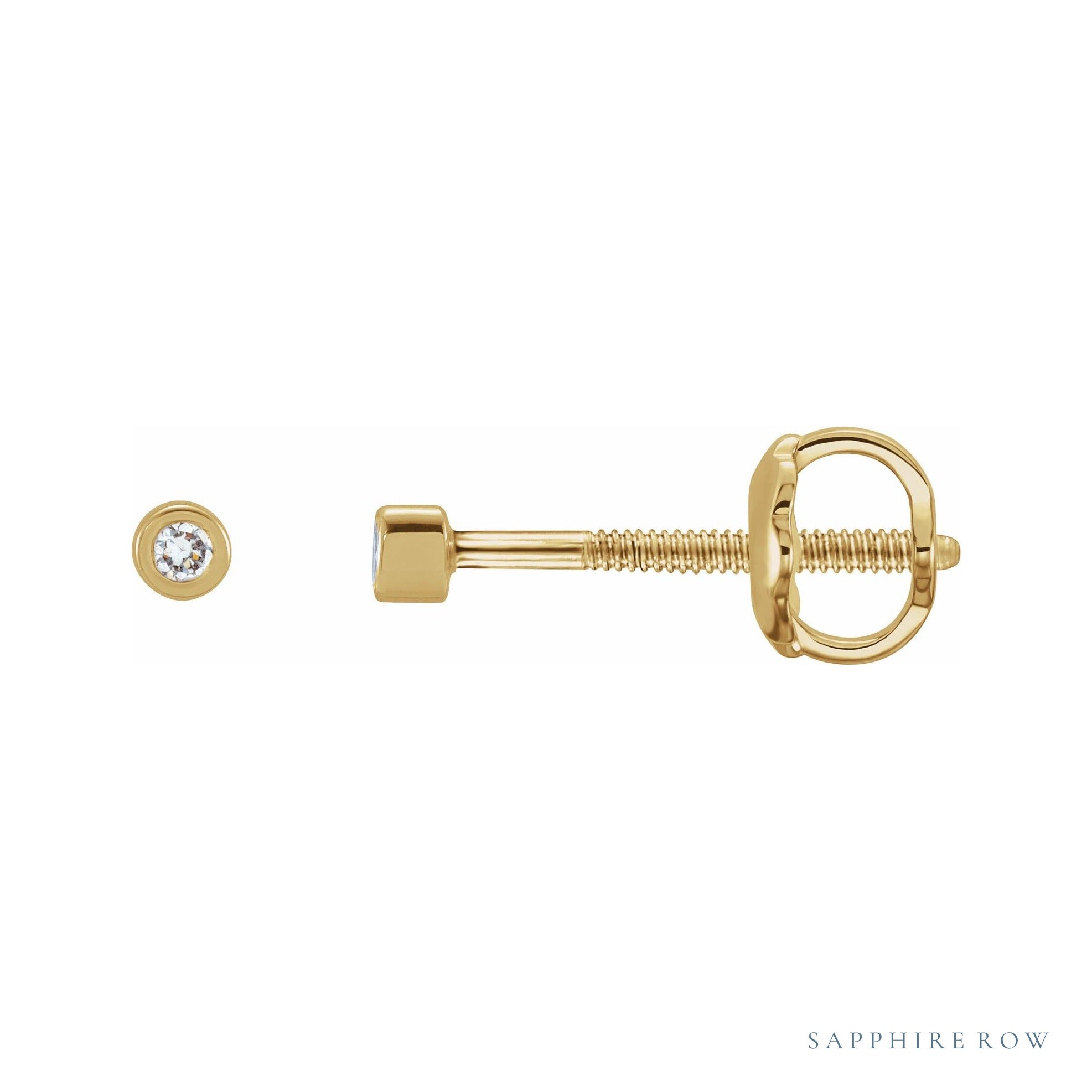 Sapphire Row Natural Diamond Micro Bezel Studs - 14K Yellow Gold