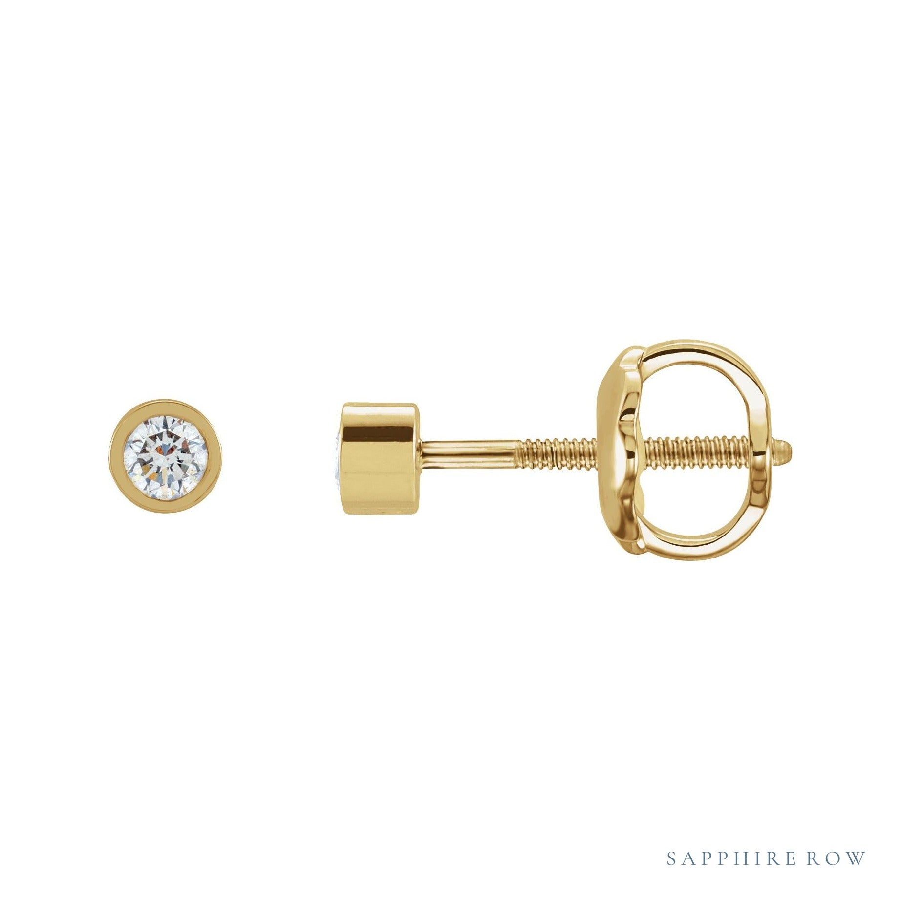 Sapphire Row Natural Diamond Micro Bezel Studs - 14K Yellow Gold