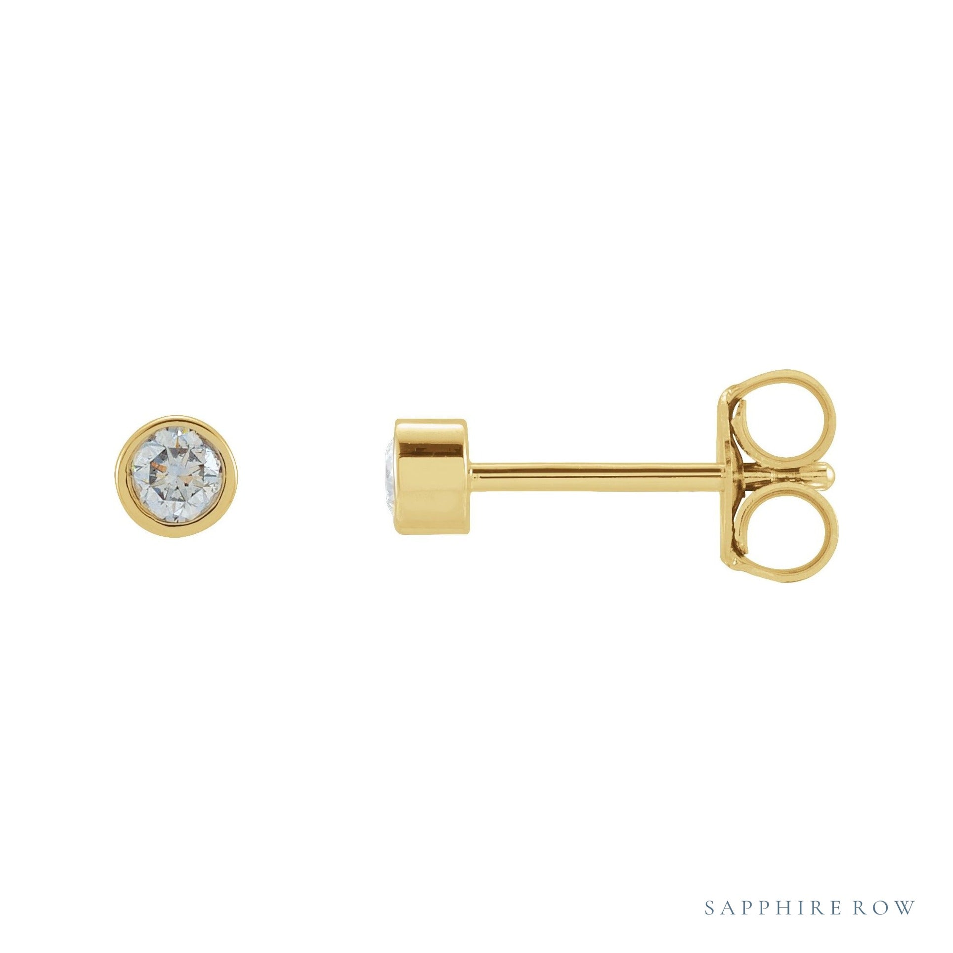 Sapphire Row Natural Diamond Micro Bezel Studs - 14K Yellow Gold