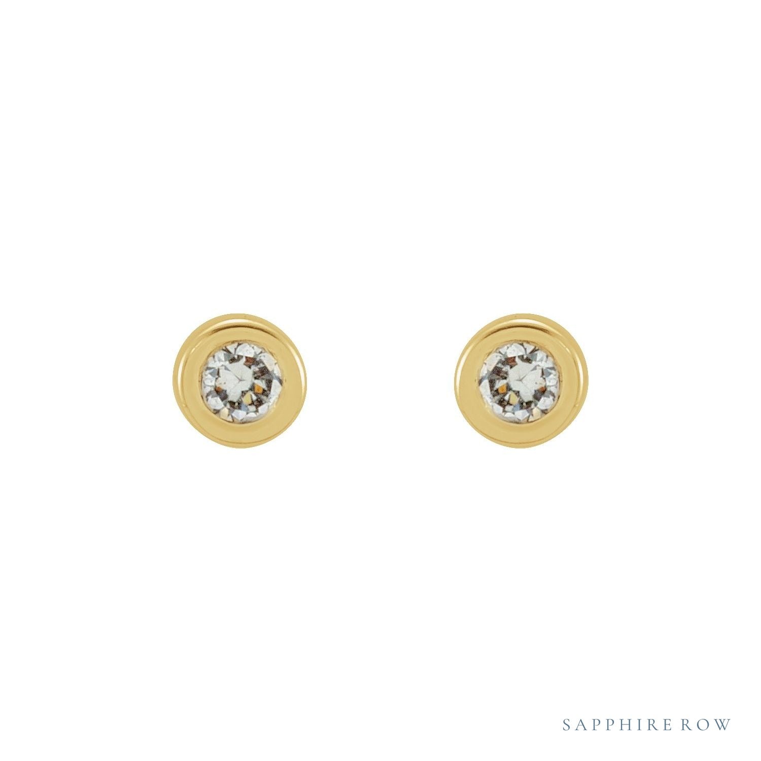Sapphire Row Natural Diamond Micro Bezel Studs - 14K Yellow Gold (view 2)
