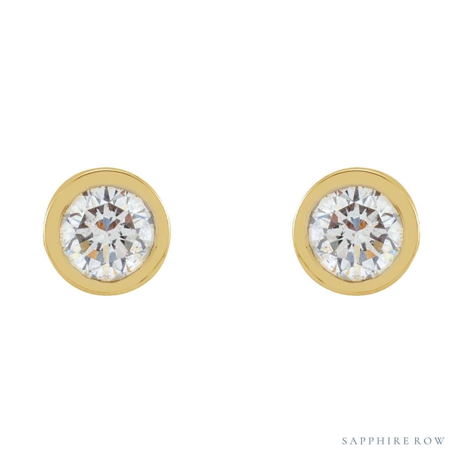 Sapphire Row Natural Diamond Micro Bezel Studs - 14K Yellow Gold (view 2)