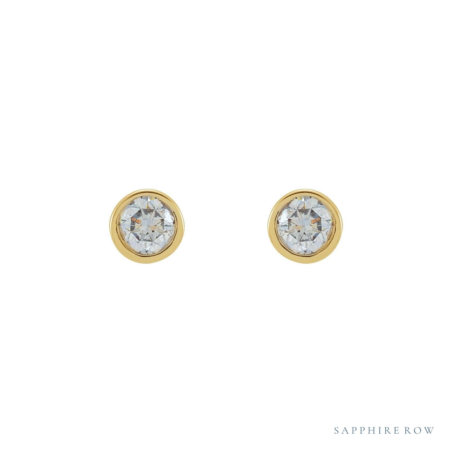 Sapphire Row Natural Diamond Micro Bezel Studs - 14K Yellow Gold (view 2)