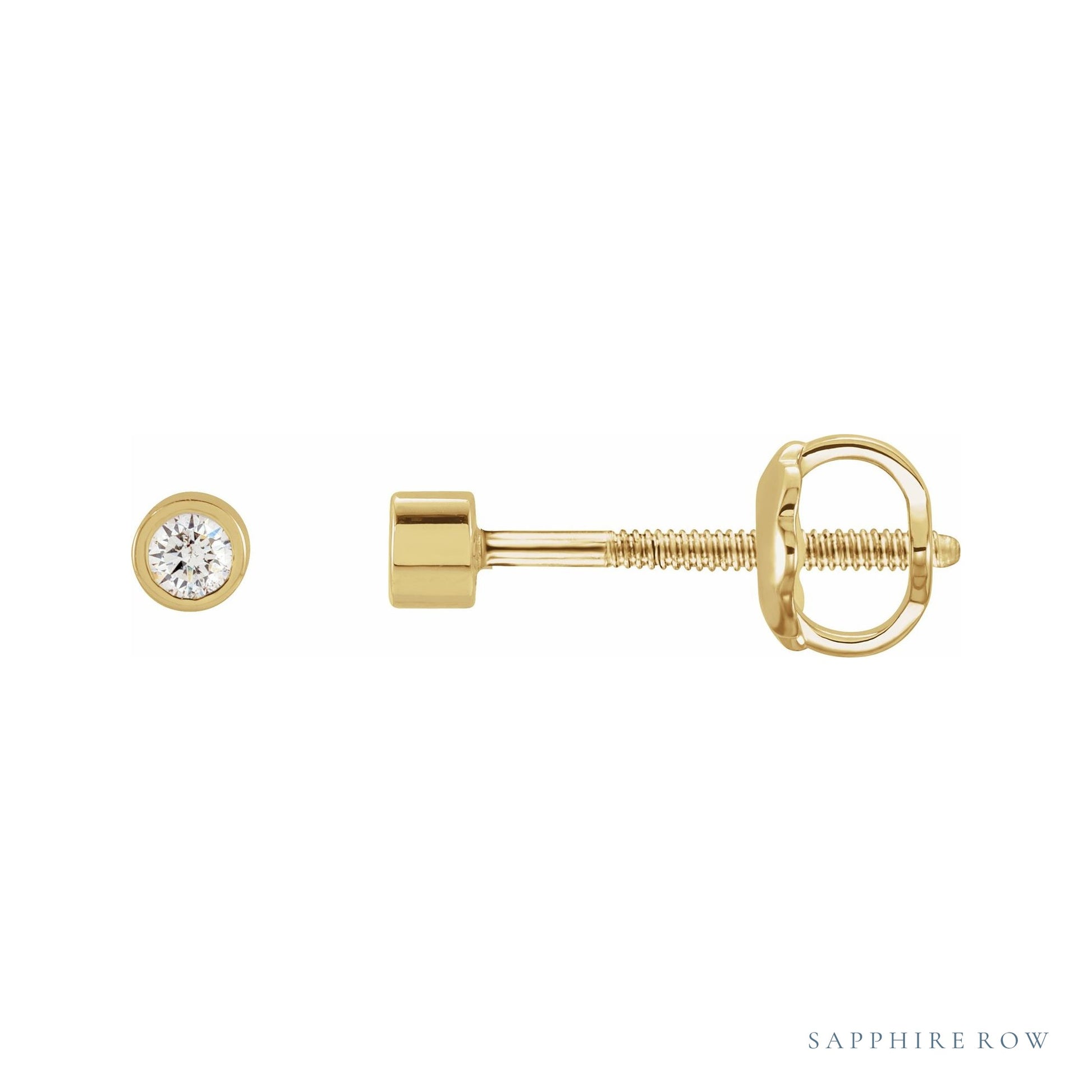 Sapphire Row Natural Diamond Micro Bezel Studs - 14K Yellow Gold, 1.75 mm