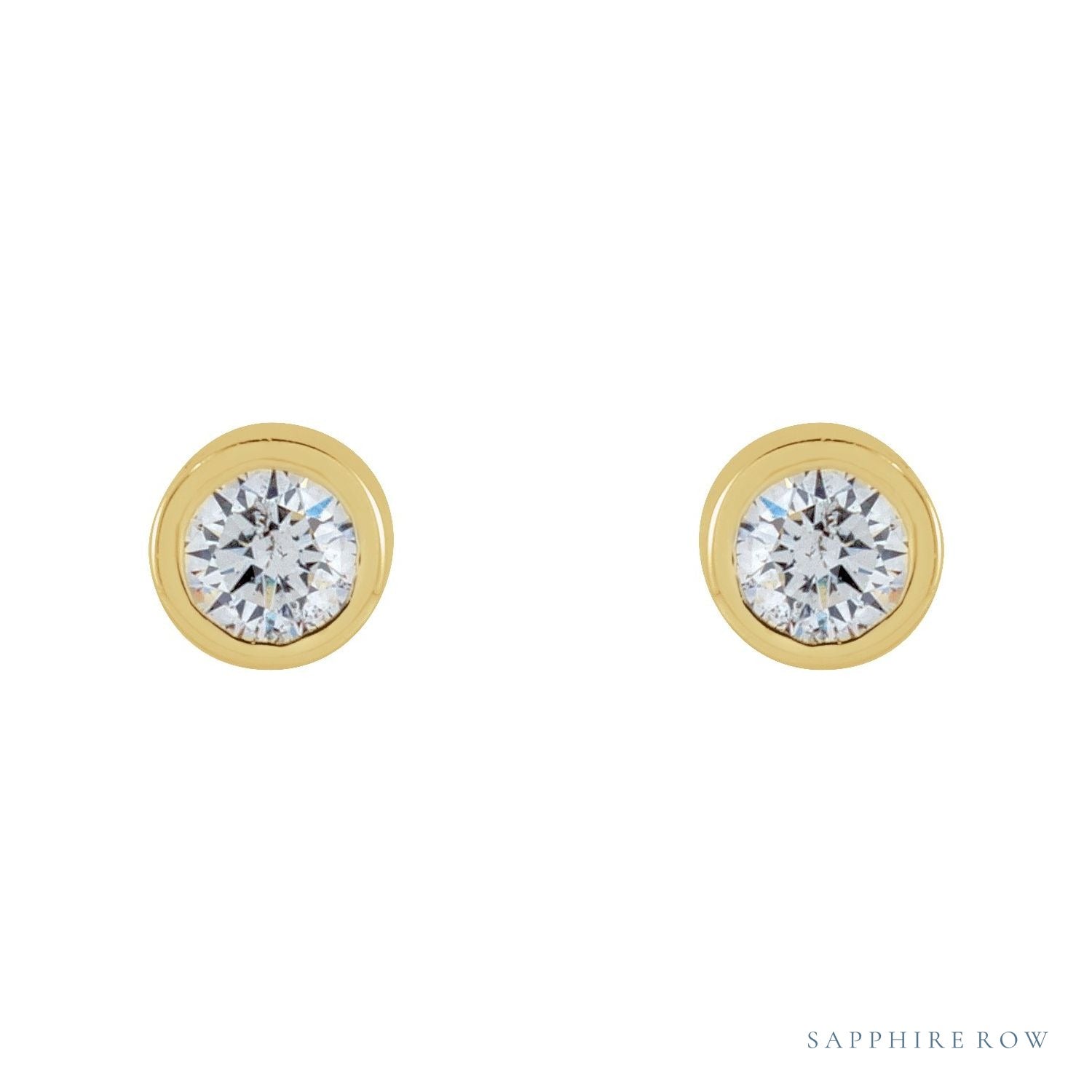 Sapphire Row Natural Diamond Micro Bezel Studs - 14K Yellow Gold, 1.75 mm (view 2)