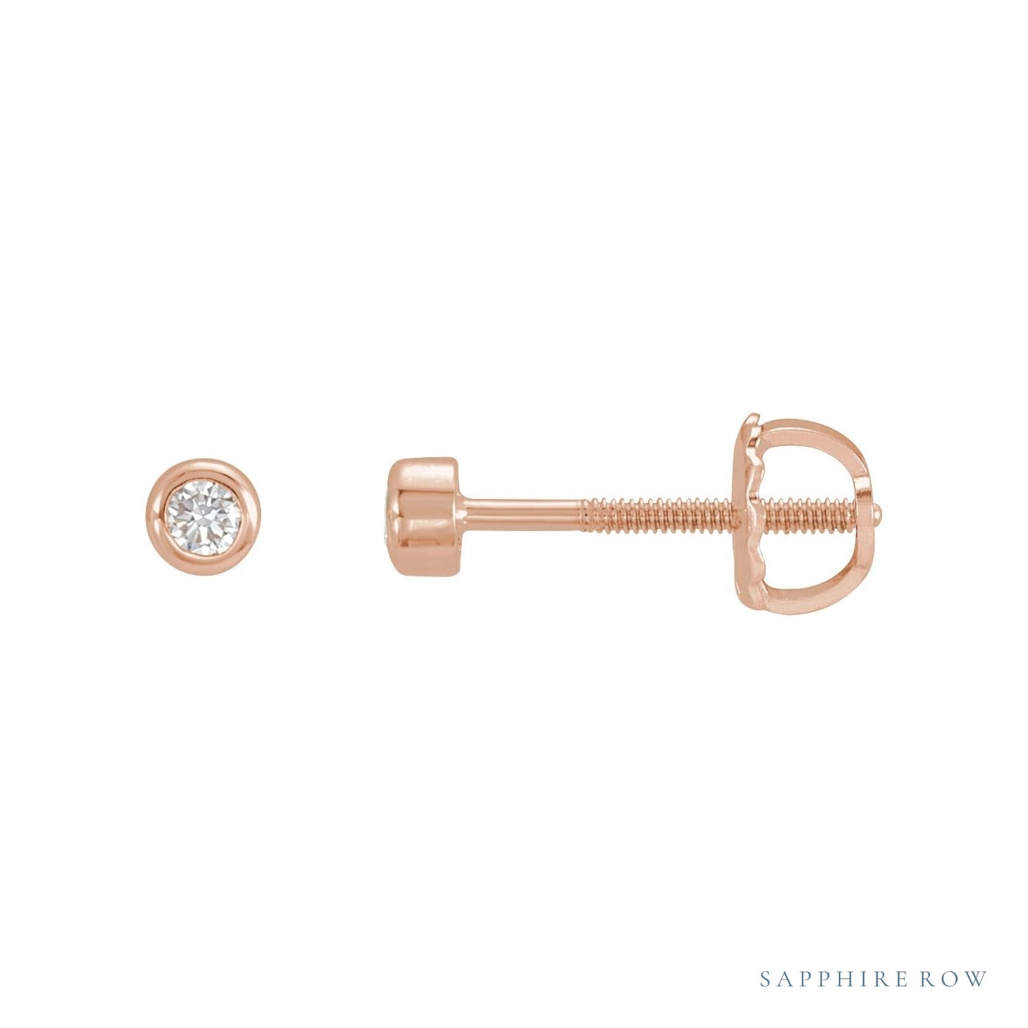 Sapphire Row Natural Diamond Micro Bezel Studs - 14K Rose Gold, 2 mm