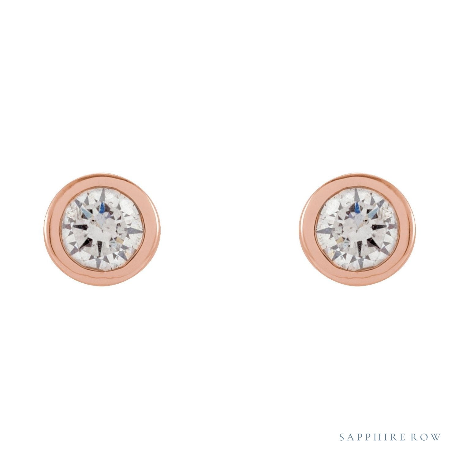 Sapphire Row Natural Diamond Micro Bezel Studs - 14K Rose Gold, 2 mm (view 2)