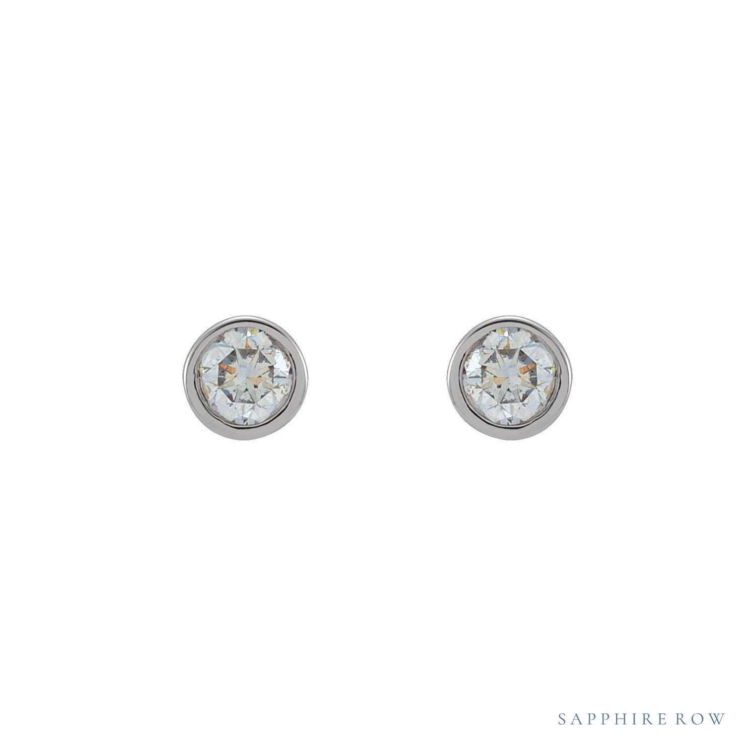 Sapphire Row Natural Diamond Micro Bezel Studs - Platinum (view 2)