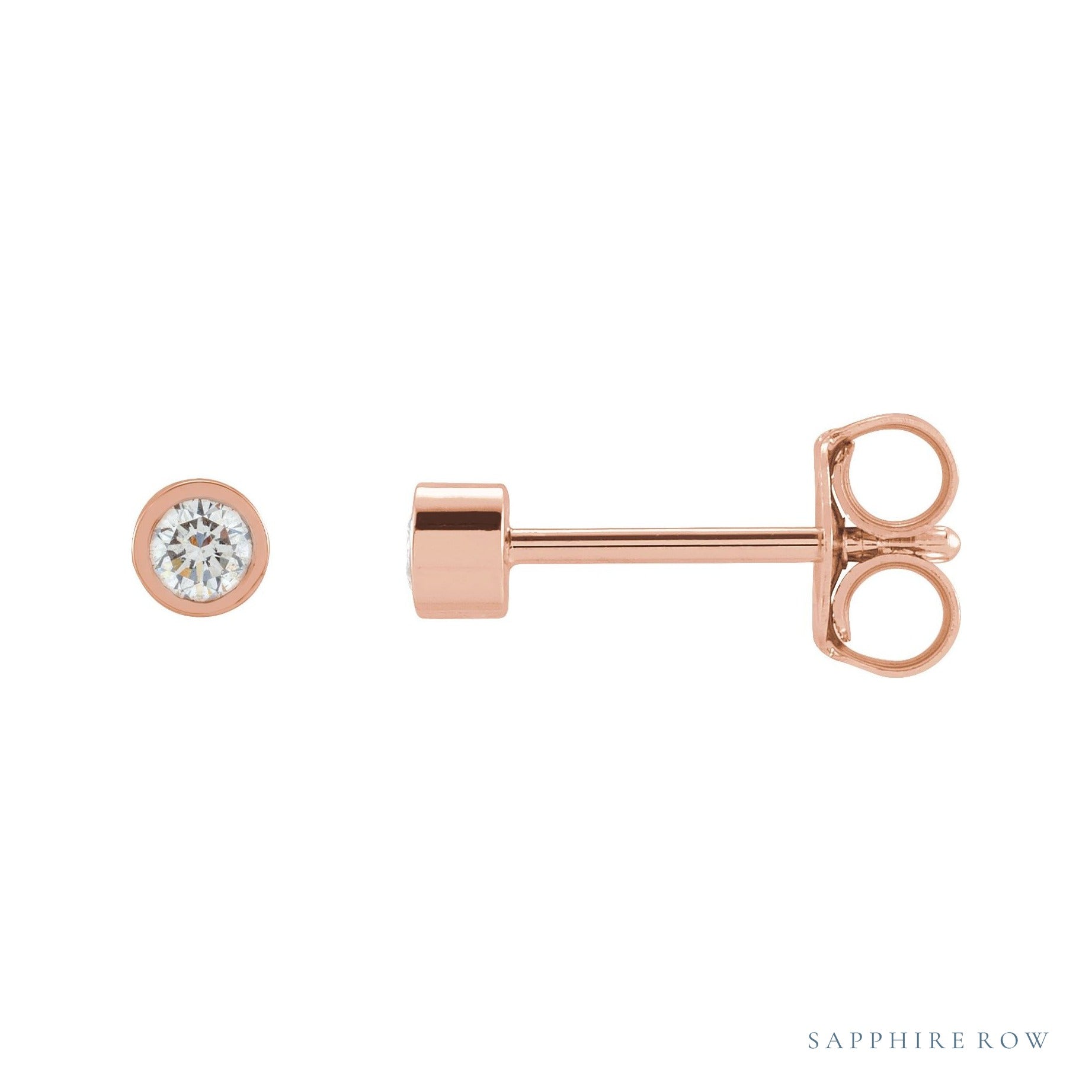 Sapphire Row Lab-Grown Diamond Micro Bezel Studs - 14K Rose Gold, 2.25 mm