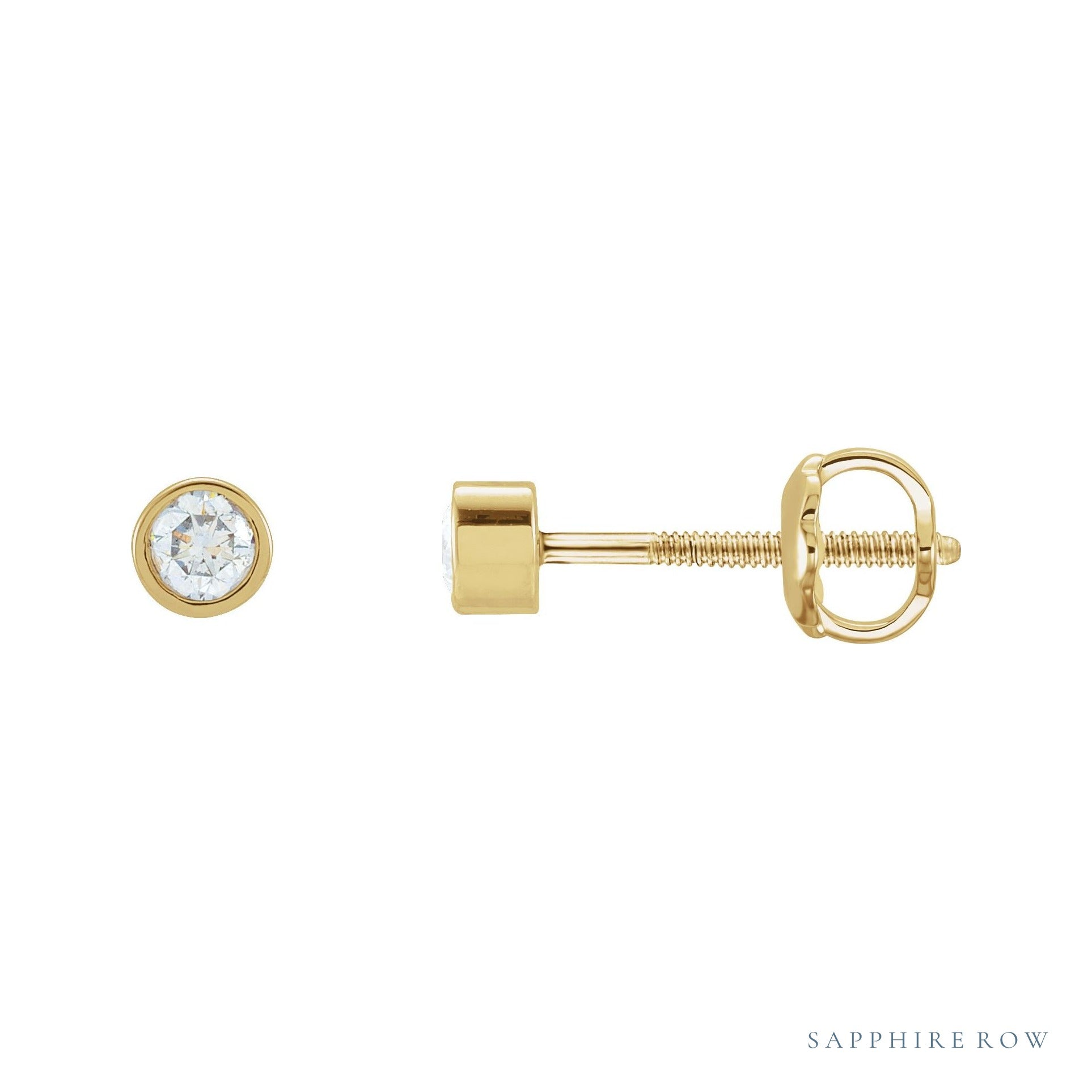 Sapphire Row Lab-Grown Diamond Micro Bezel Studs - 14K Yellow Gold, 2.5 mm