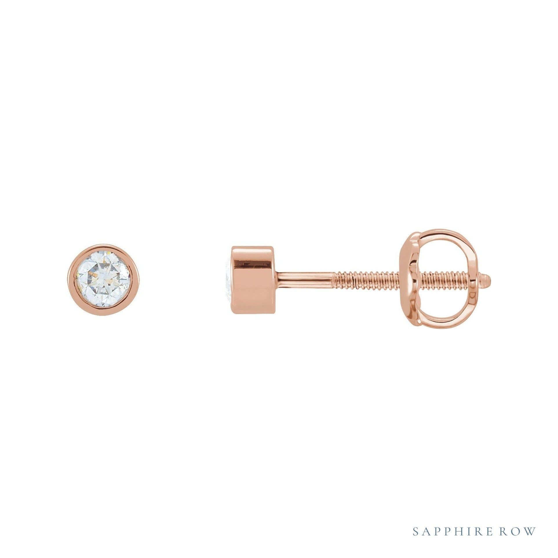 Sapphire Row Lab-Grown Diamond Micro Bezel Studs - 14K Rose Gold, 2.5 mm