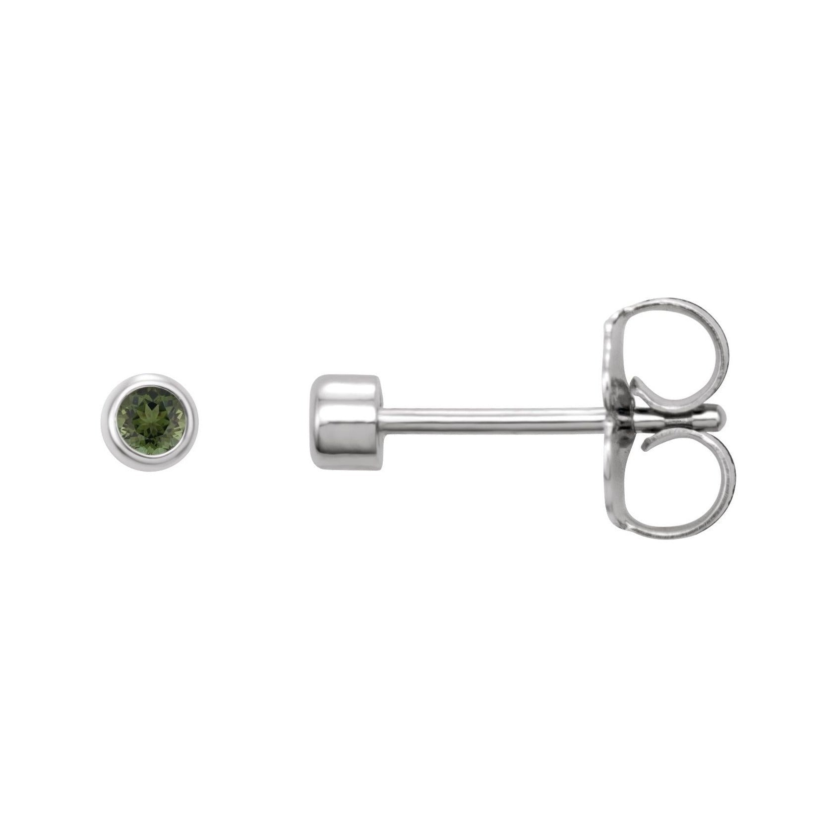 Sapphire Row Natural Gemstone Micro Bezel Studs - Green Tourmaline, 14K White Gold, 2 mm