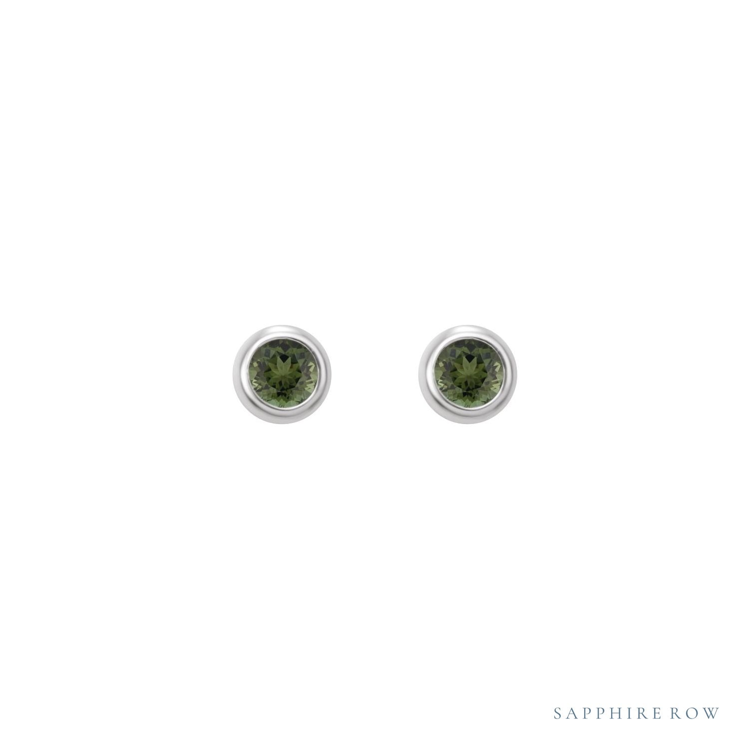 Sapphire Row Natural Gemstone Micro Bezel Studs - Green Tourmaline, Platinum, 2 mm (view 2)