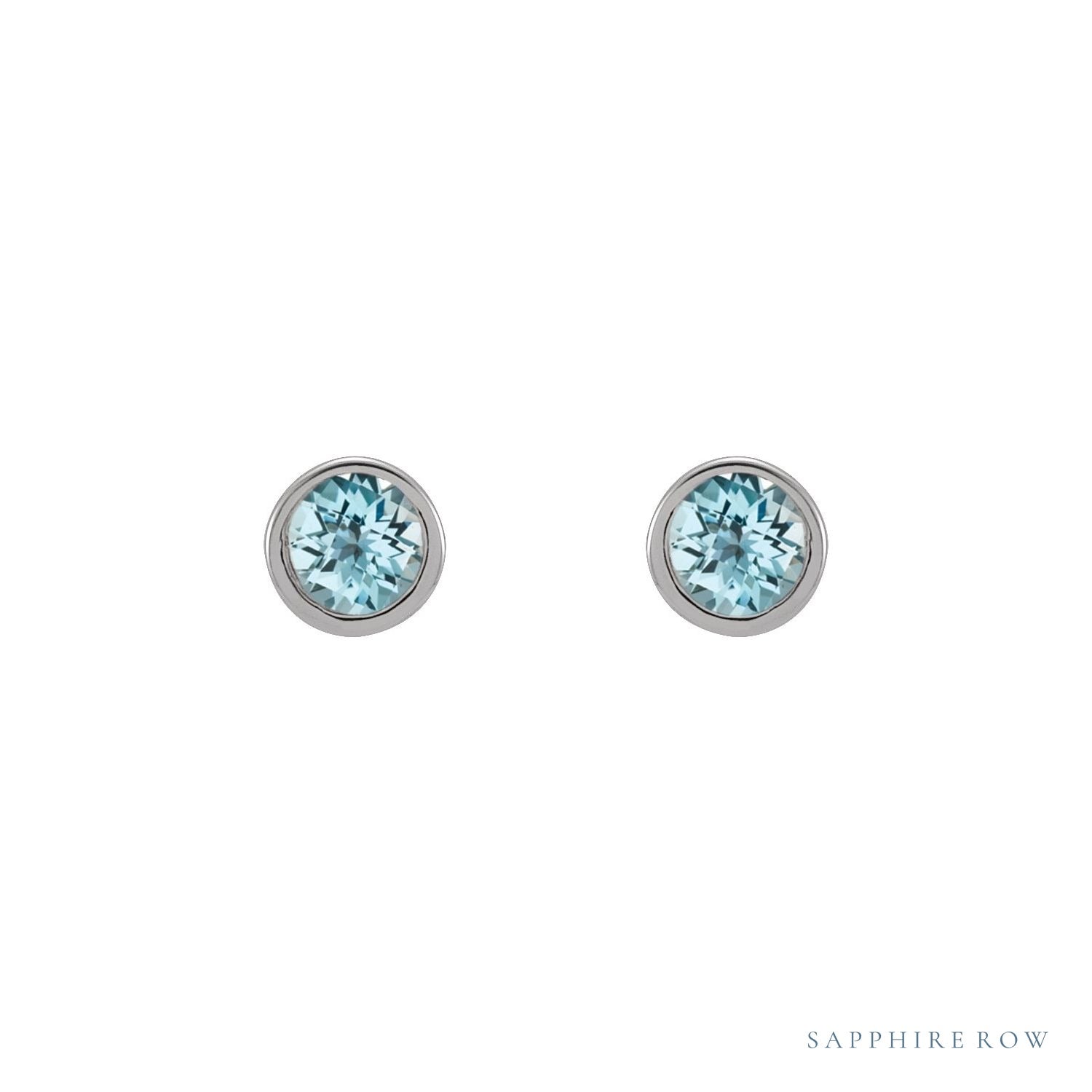 Sapphire Row Natural Gemstone Micro Bezel Studs - Sky Blue Topaz, Platinum, 2.5 mm (view 2)