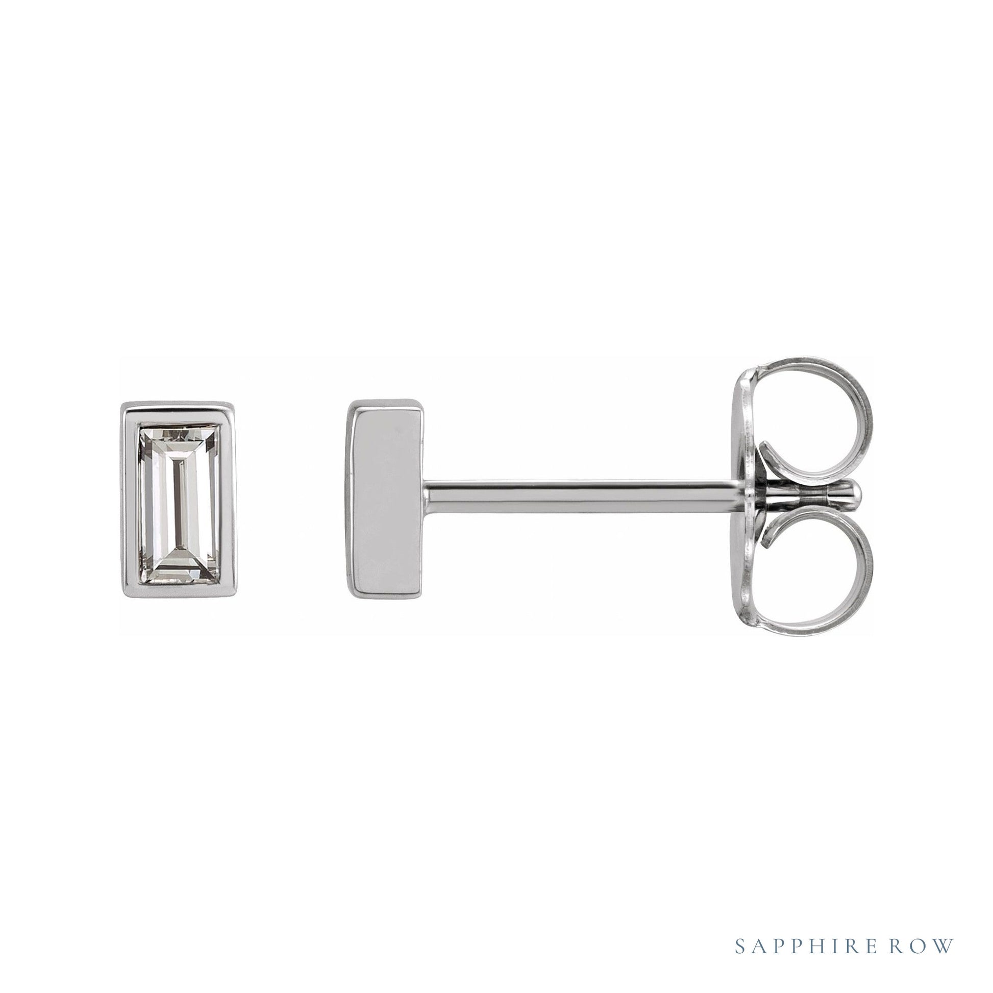 Sapphire Row Natural Diamond Baguette Studs - Platinum, 1/8 CTW