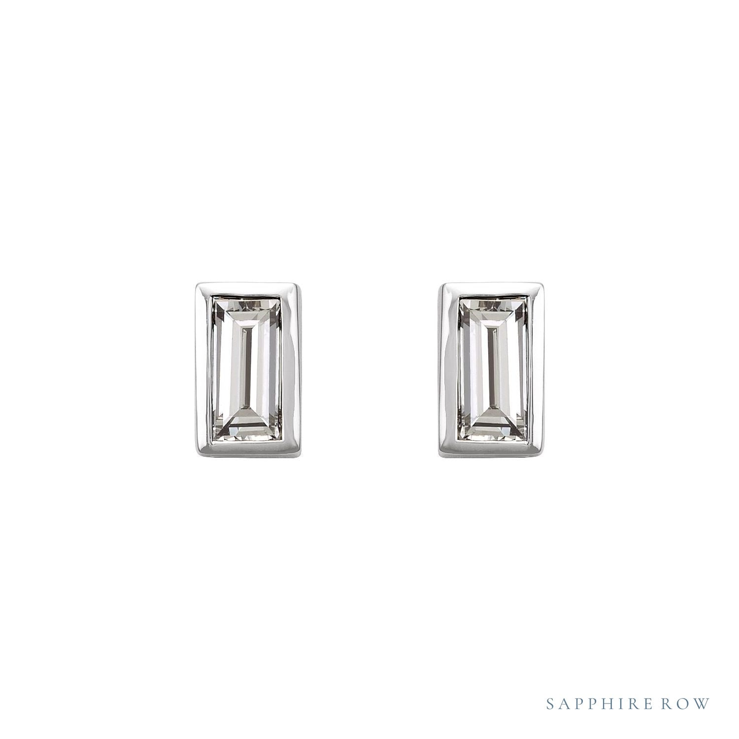 Sapphire Row Natural Diamond Baguette Studs - Platinum (view 2)