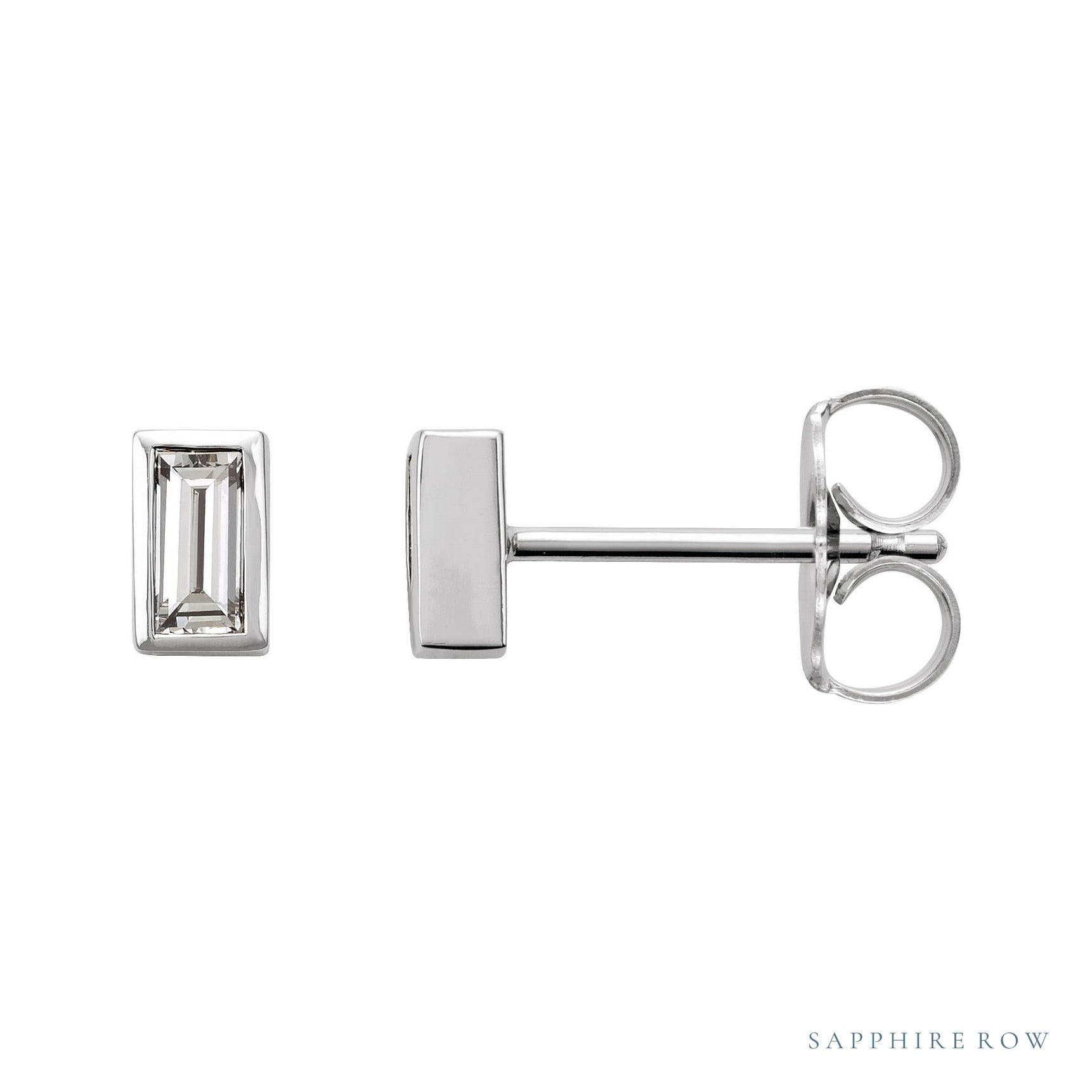 Sapphire Row Natural Diamond Baguette Studs - 14K White Gold