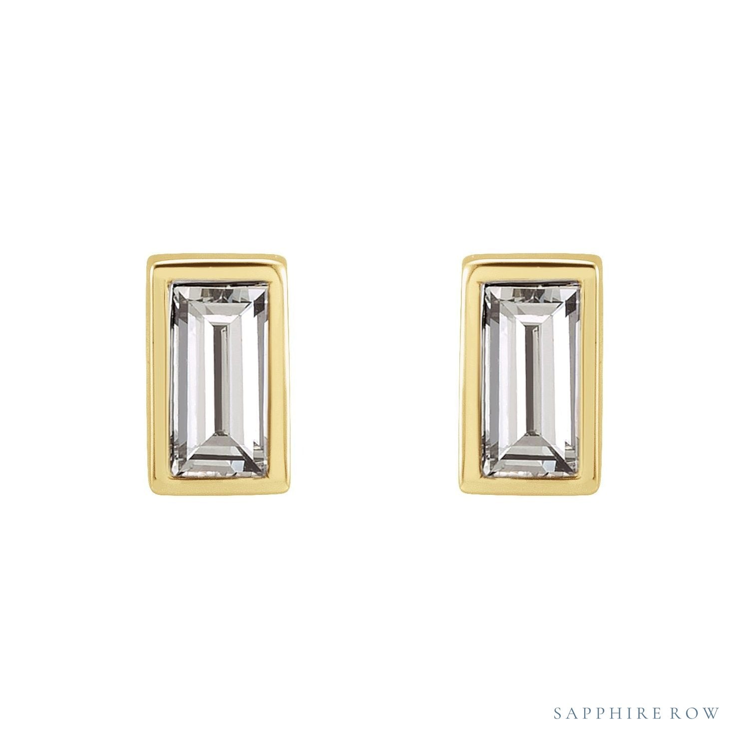 Sapphire Row Natural Diamond Baguette Studs - 14K Yellow Gold, 1/8 CTW (view 2)