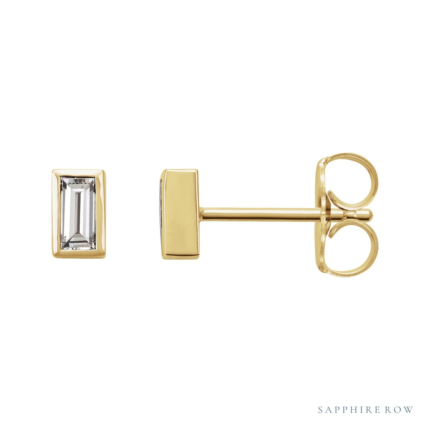 Sapphire Row Natural Diamond Baguette Studs - 14K Yellow Gold