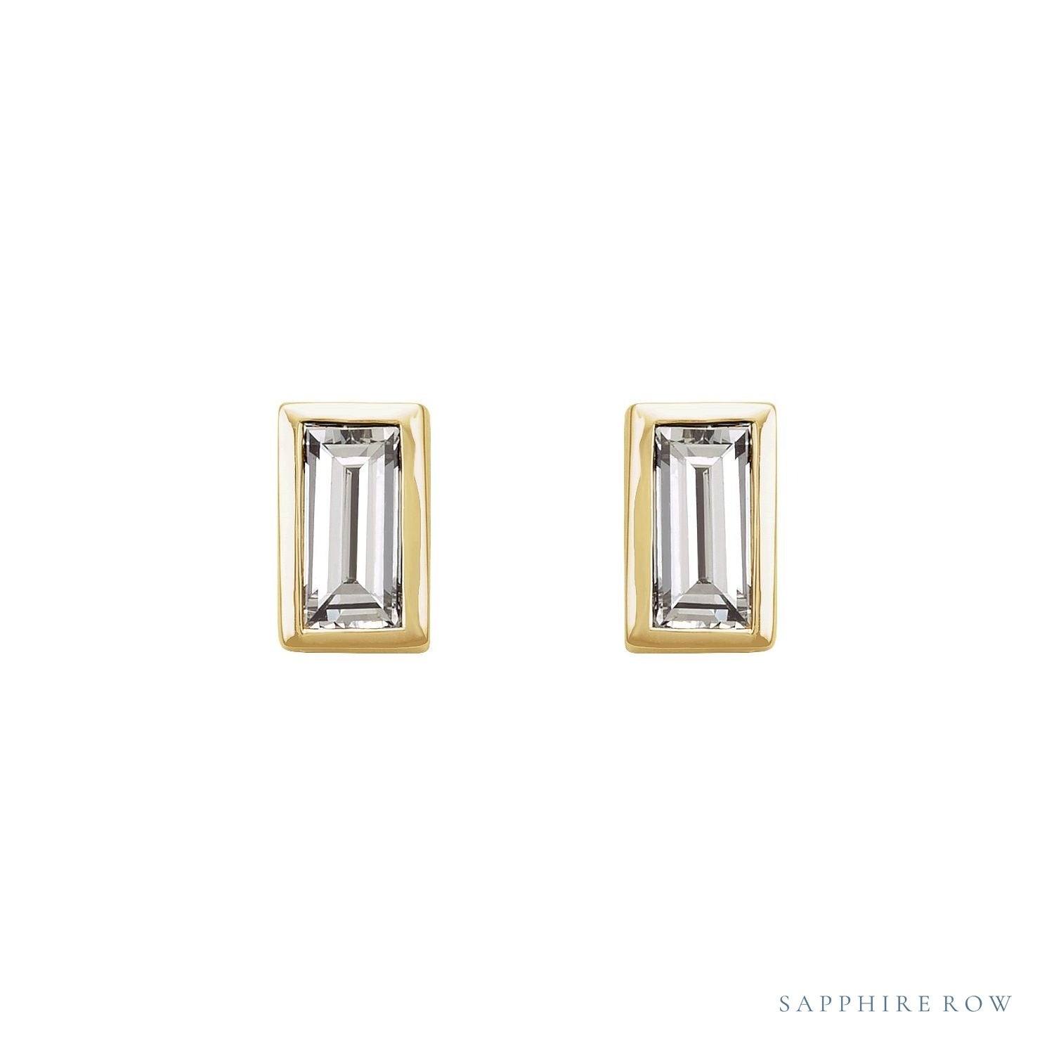 Sapphire Row Natural Diamond Baguette Studs - 14K Yellow Gold (view 2)