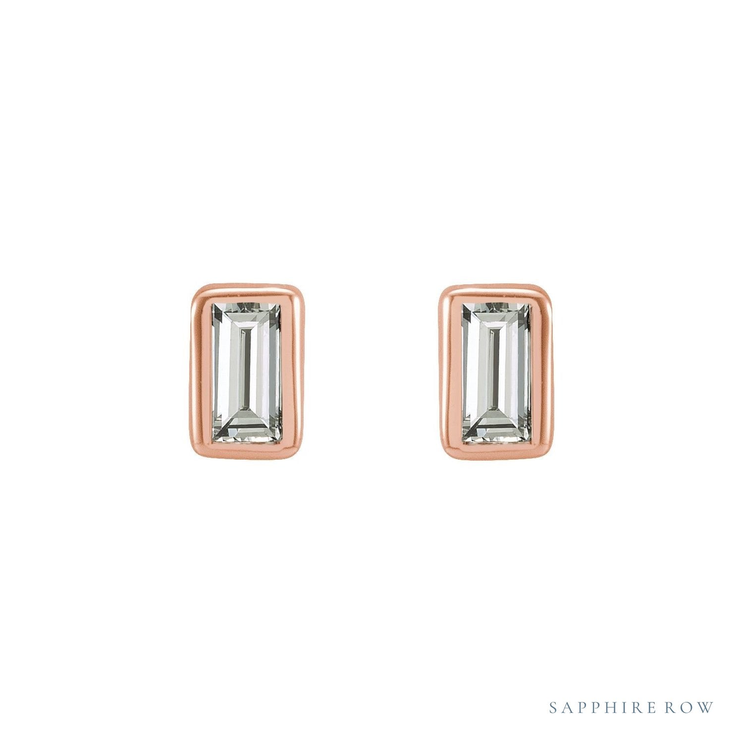 Sapphire Row Natural Diamond Baguette Studs - 14K Rose Gold, .07 CTW (view 2)
