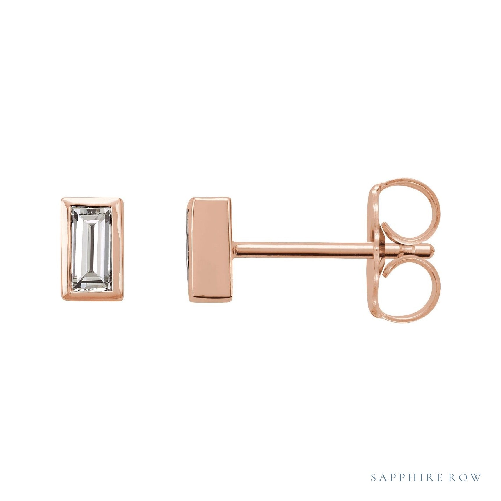 Sapphire Row Natural Diamond Baguette Studs - 14K Rose Gold, .08 CTW