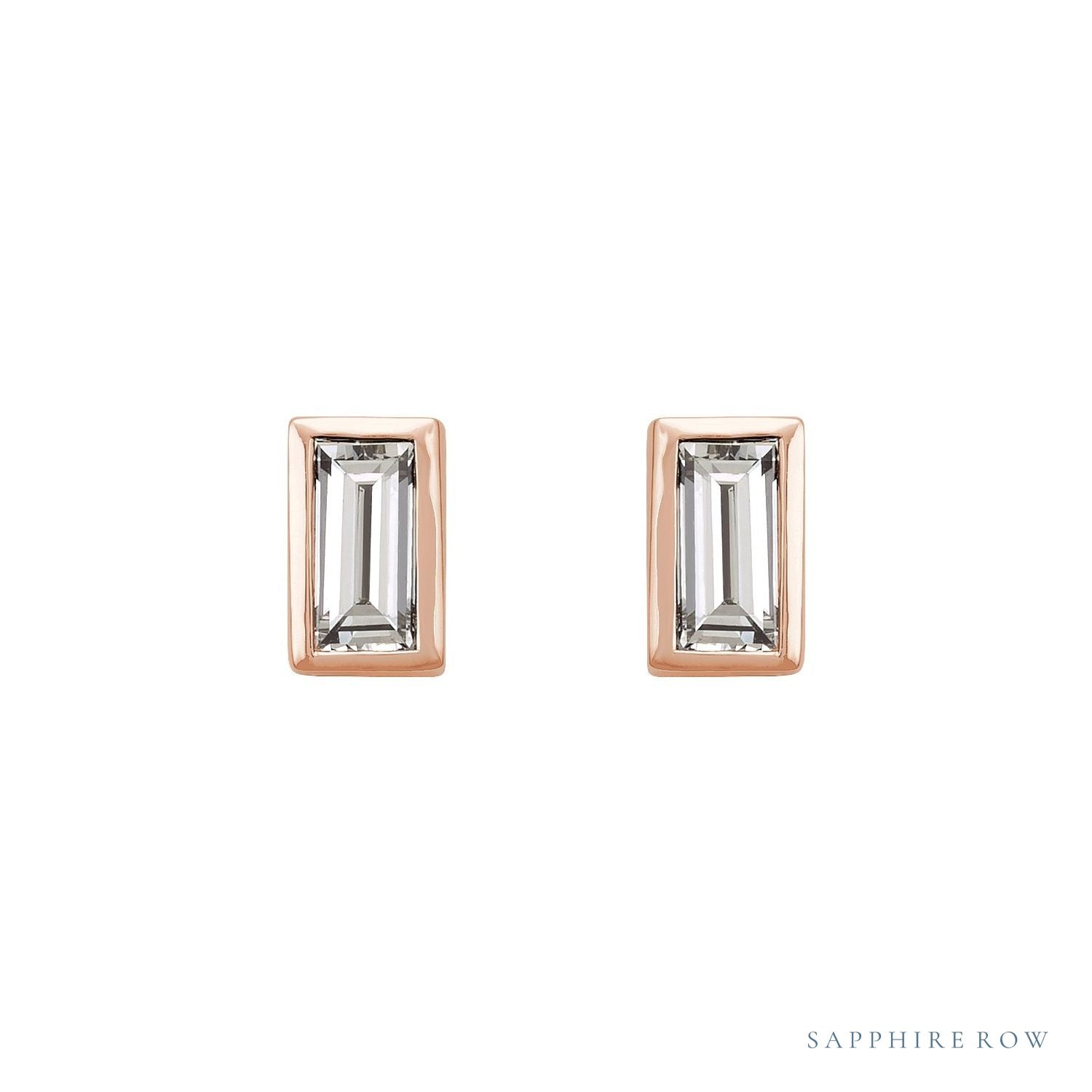 Sapphire Row Natural Diamond Baguette Studs - 14K Rose Gold, .08 CTW (view 2)