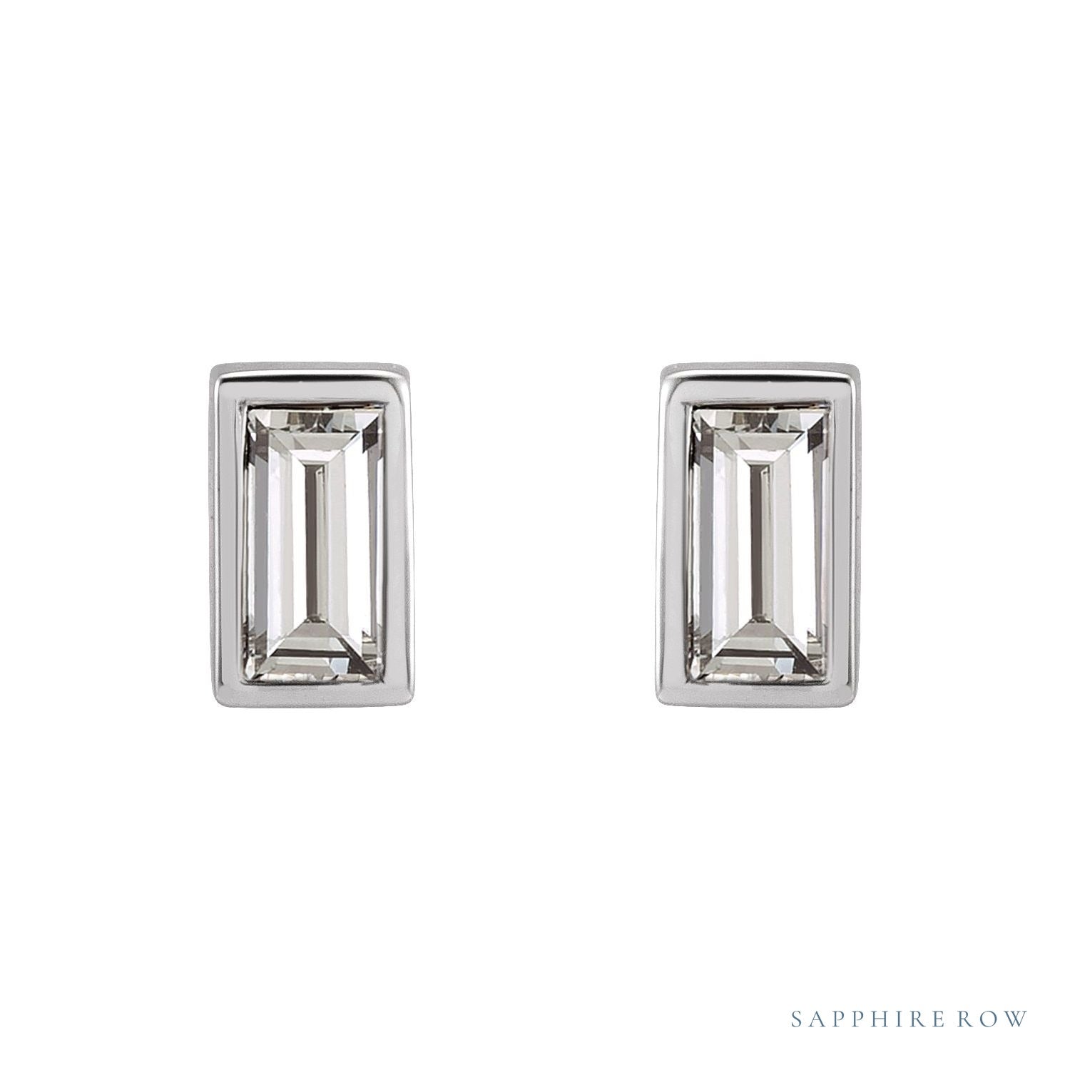 Sapphire Row Natural Diamond Baguette Studs - 14K White Gold, 1/8 CTW (view 2)