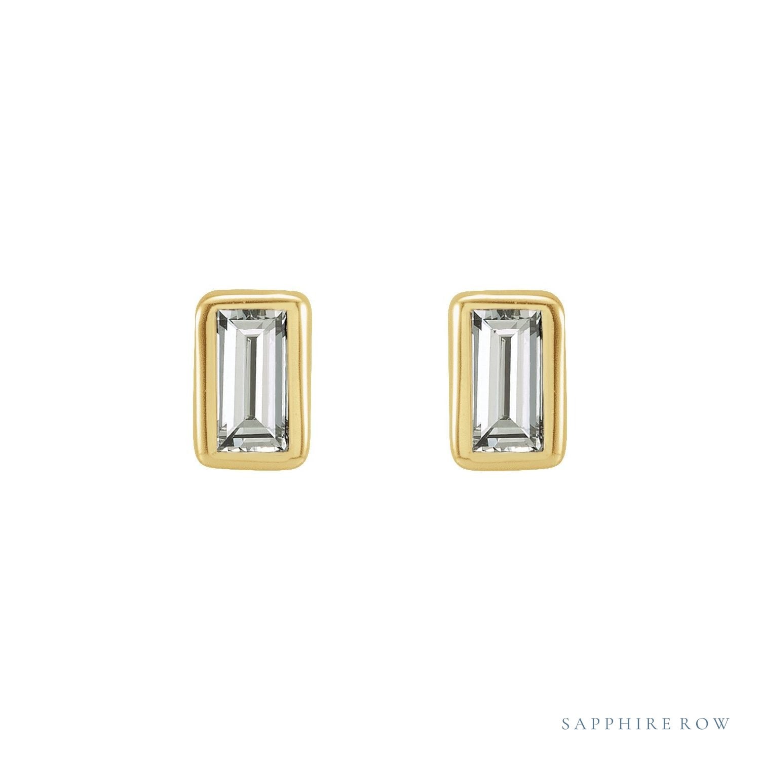 Sapphire Row Natural Diamond Baguette Studs - 14K Yellow Gold, .07 CTW (view 2)